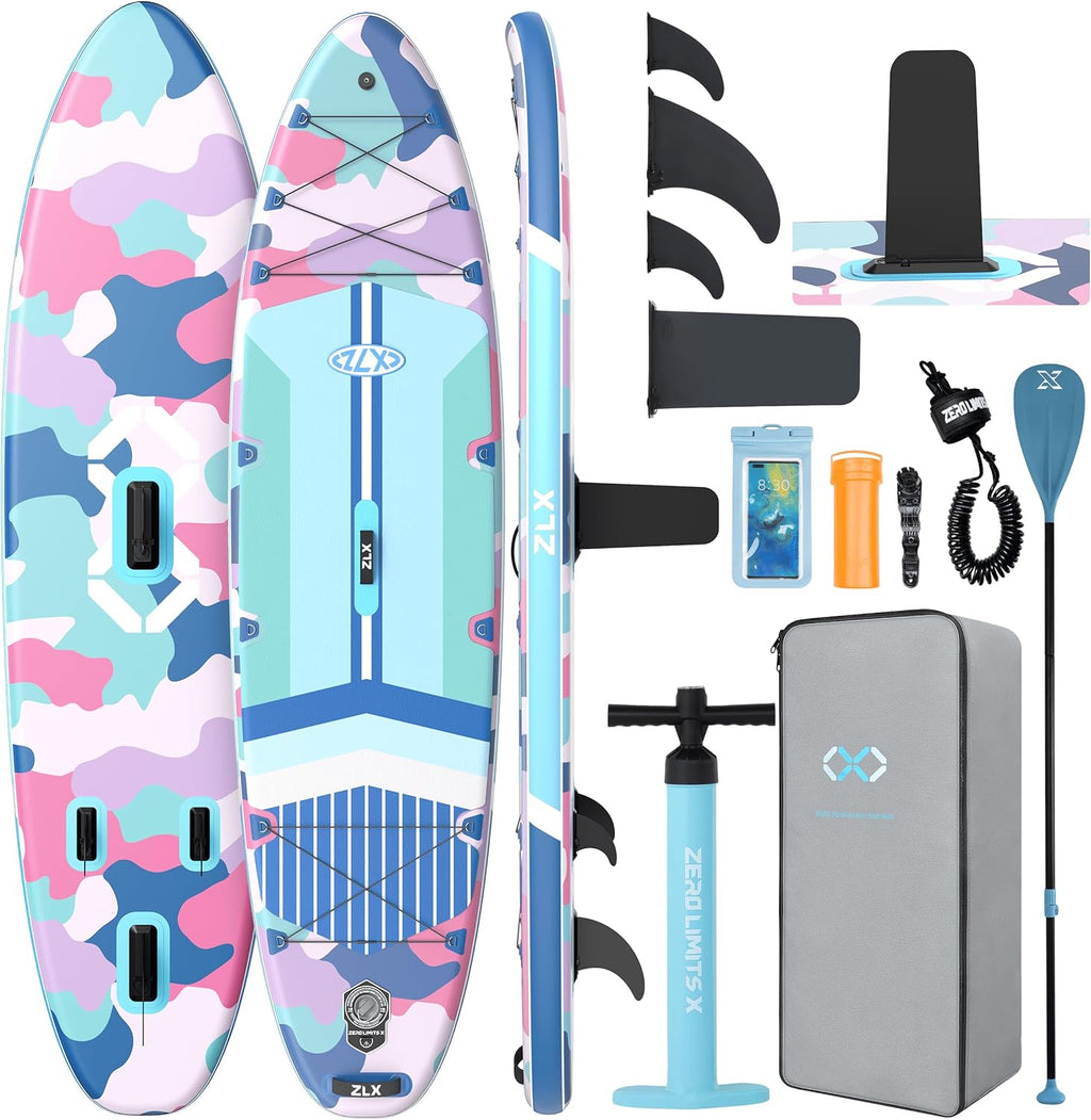 ZLX 11'6'x35' Ultra Wide Inflatable Stand Up Paddle Board | Stable Non-Slip Deck Pad, Unique Fin System, Premium SUP Accessories & Backpack - Upgraded Pump for Adults, All Skill Levels
