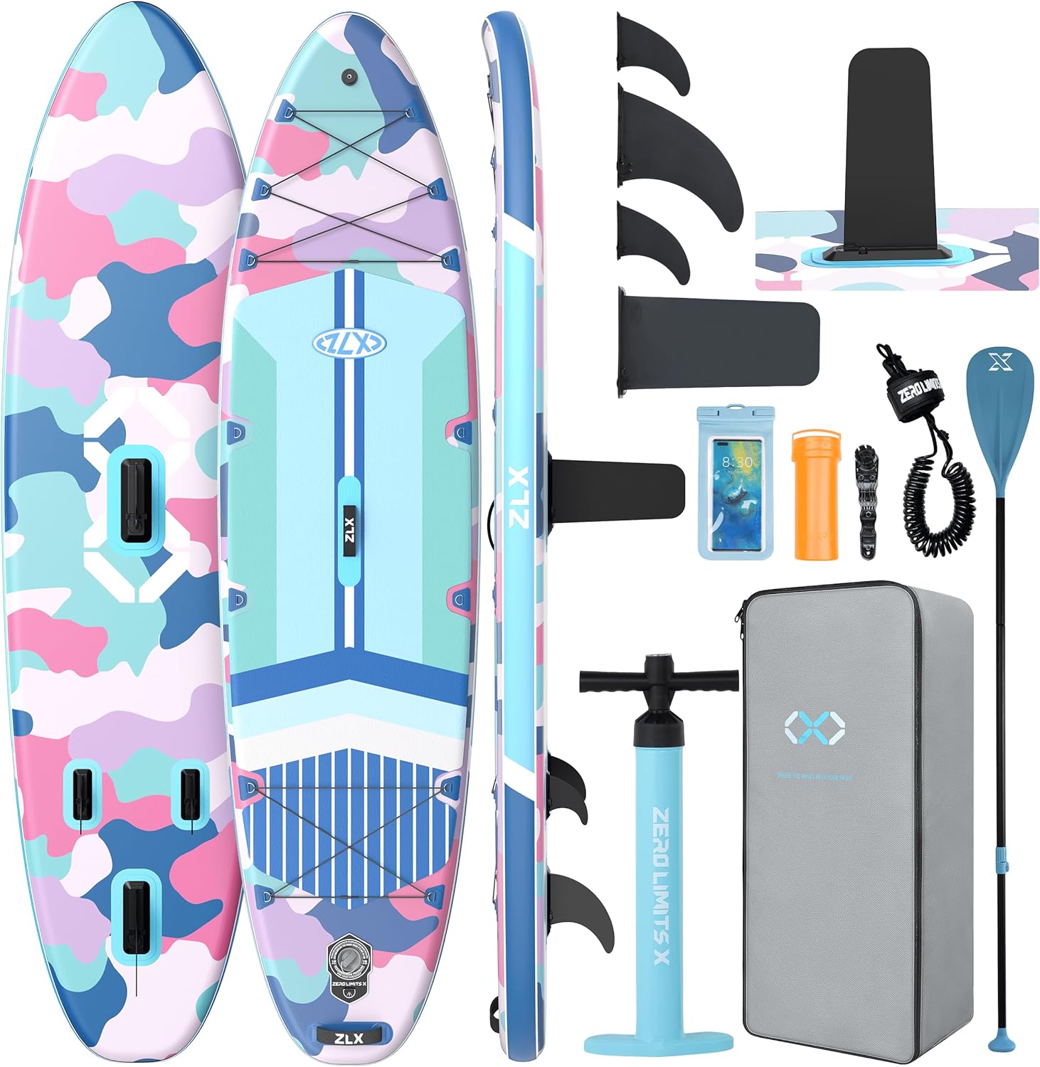 ZLX 11'6'x35' Ultra Wide Inflatable Stand Up Paddle Board | Stable Non-Slip Deck Pad, Unique Fin System, Premium SUP Accessories & Backpack - Upgraded Pump for Adults, All Skill Levels