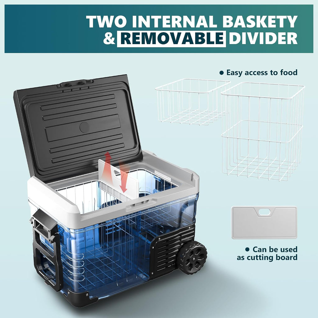 EUHOMY 12 Volt Refrigerator, 37QT(35L) Electric Cooler, Portable Freezer 12V/24V DC 100-240V AC, 12V Fridge -4℉~68℉, 12V Cooler with Wheels & 2 Baskets for Travel, Truck, Boat, Camping