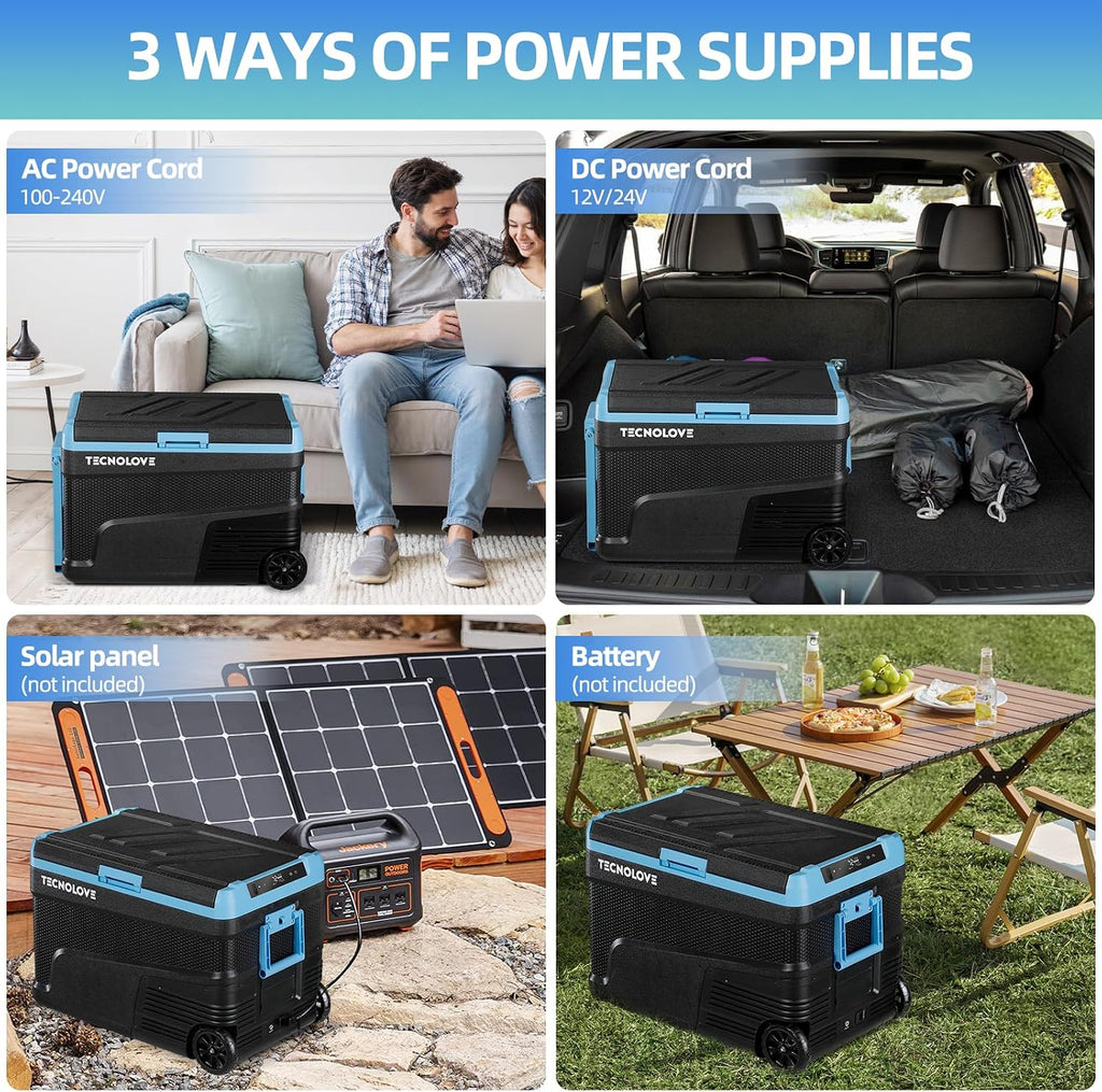 45L Car Refrigerator Freezer, -4℉~68℉ 48QT Single Zone Portable Compressor Cooler with Reversible Door, Battery Slot, All-Terrain Wheels, 100–240V AC / 12V / 24V DC Powered, LED Light – Ice Blue