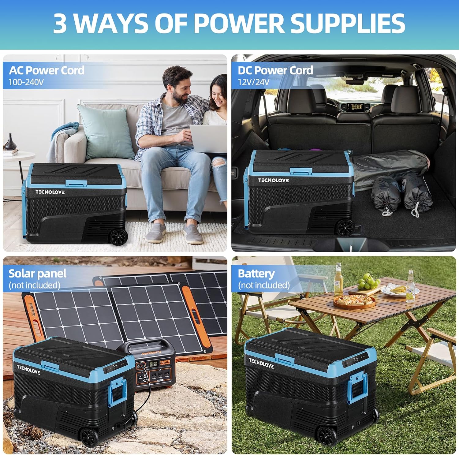 45L Car Refrigerator Freezer, -4℉~68℉ 48QT Single Zone Portable Compressor Cooler with Reversible Door, Battery Slot, All-Terrain Wheels, 100–240V AC / 12V / 24V DC Powered, LED Light – Ice Blue