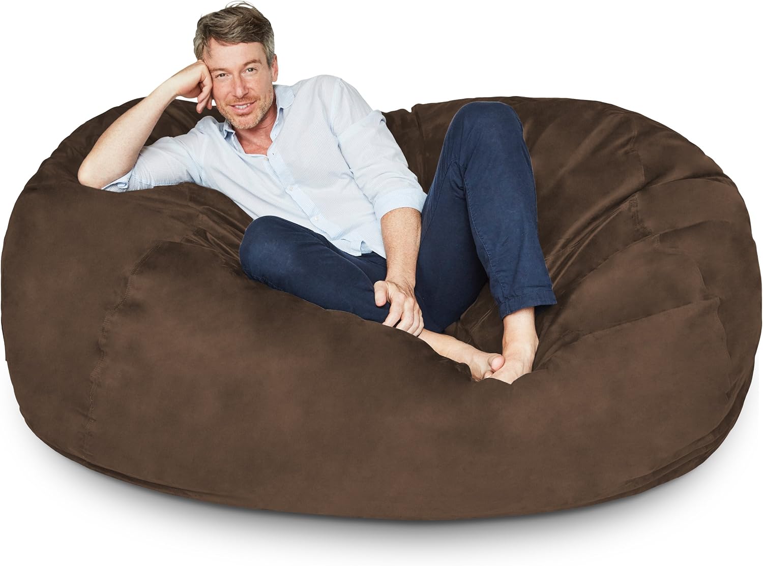 Lumaland Luxurious Giant 6ft Bean Bag Chair with Microsuede Cover - Ultra Soft, Foam Filling, Washable XL Bean Bag Sofa for Kids, Teenagers, Adults - Sack Chair for Dorm, Family Room - Brown