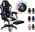 Gaming Chair with LED Lights and Speakers, Ergonomic Pro Video Game Chair with Massage and Footrest, for Adults, Teens, and Kids - Perfect for Gaming, Office, and Working. (Black + White)