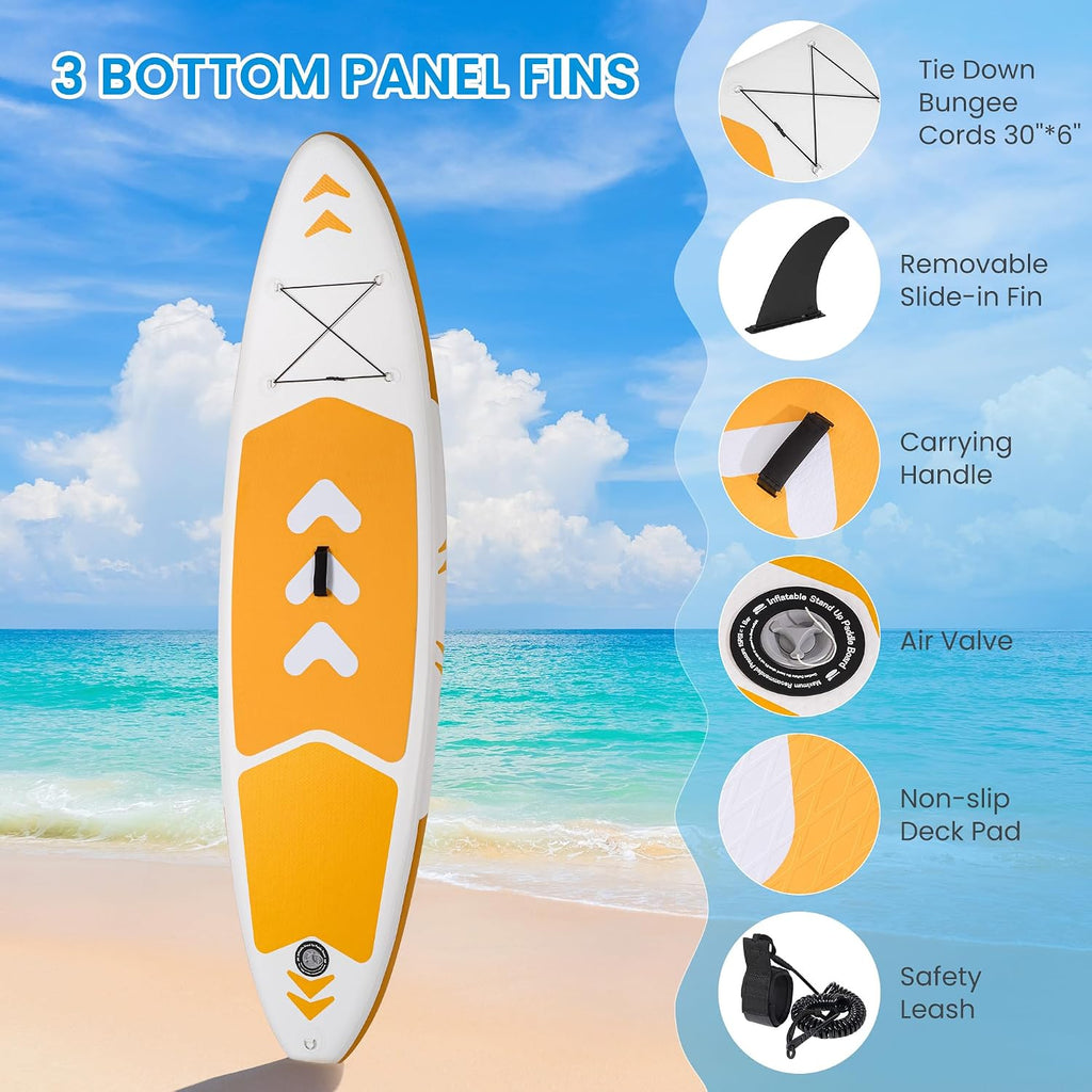 Paddle Board Inflatable120''x30'' Stand Up Paddle Board with SUP Board Accessories, Non-Slip Deck, Adjustable Paddle, Pump, Backpack & Leash for All Skill Level,Orange