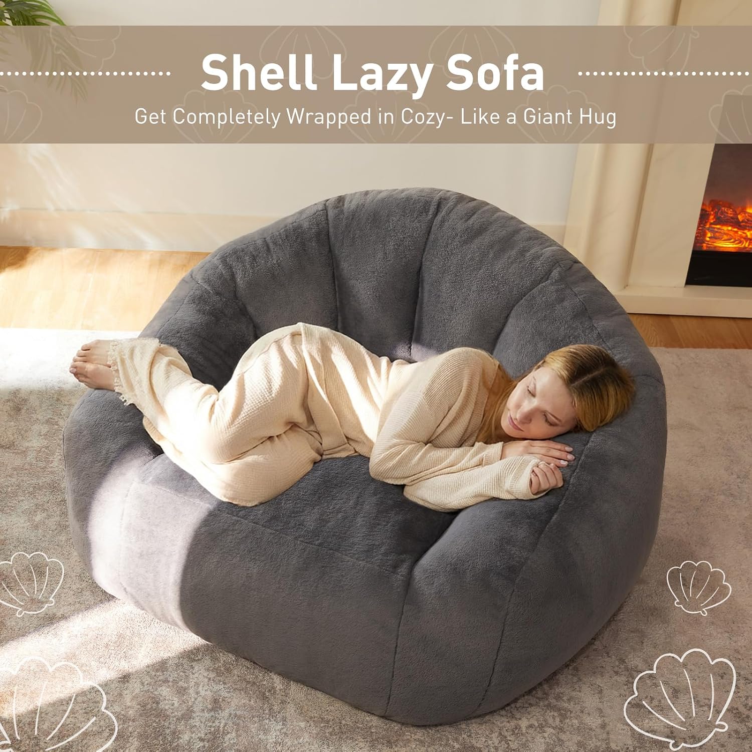 HUGHEAVEN Max Giant Bean Bag Chair, Oversized Bean Bag Sofa for Adults & Teens, Ultra-Soft Comfy Fluffy Floor Lounge Chair with Armrests, Large Bean Bag Couch for Gaming, Reading & Relaxing