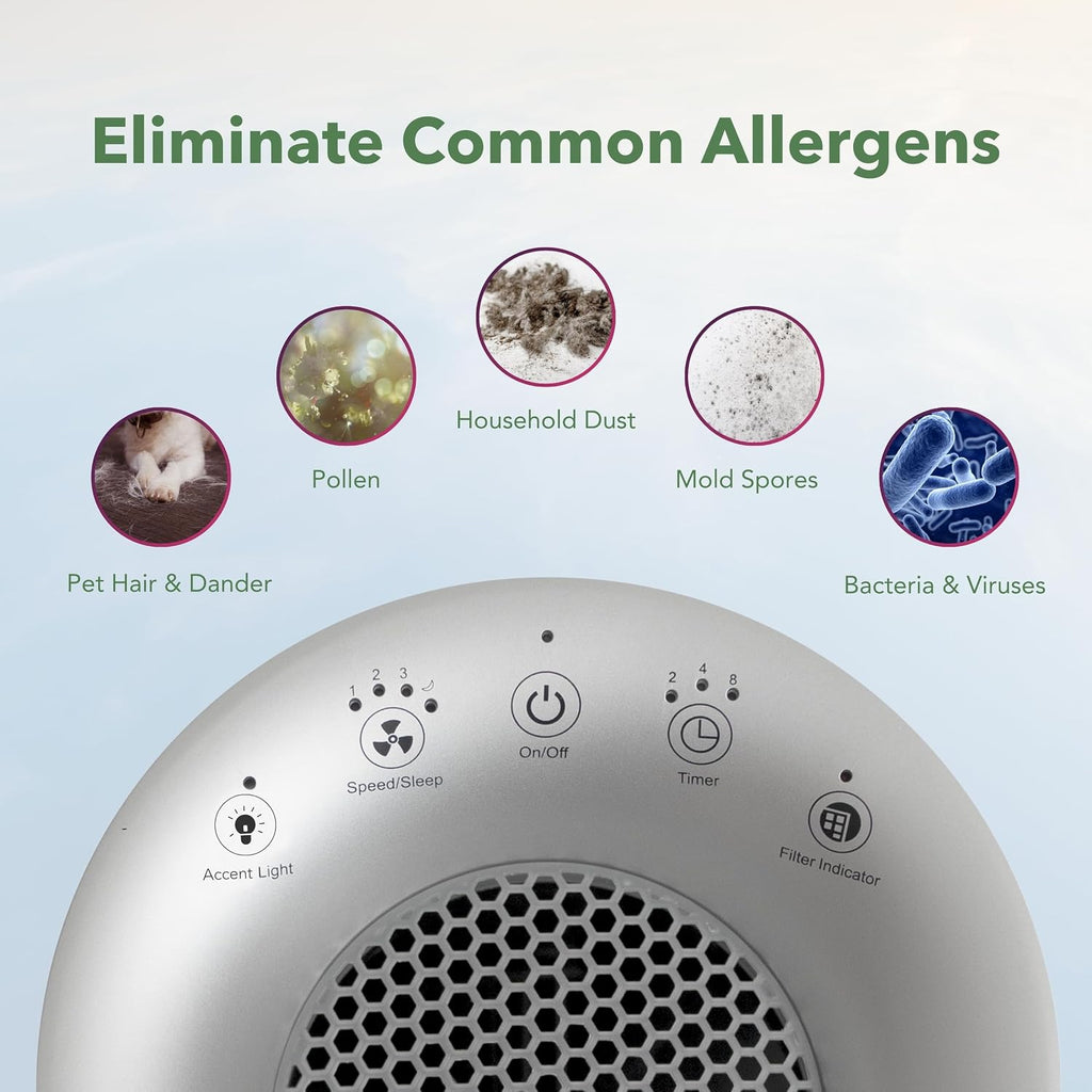 Hunter HP400 Round Air Purifiers for Home, True HEPA Air Purifier Tower for Pets, Odors, Allergens, Smoke, Dust, VOC's. HEPA Air Purifiers for Bedroom and Small Room, Denim & Silver