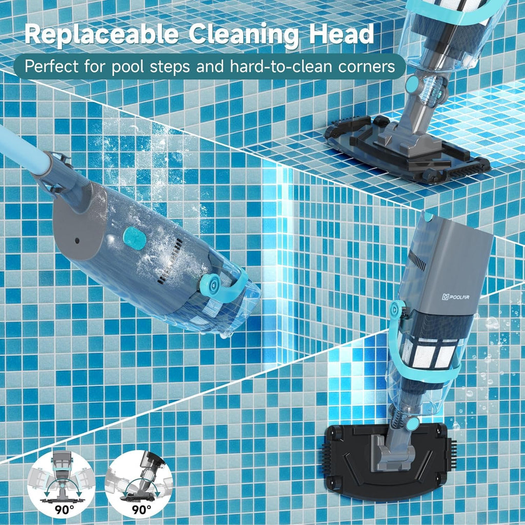PoolMr Cordless Handheld Pool Vacuum, Rechargeable Pool Cleaner with 18.5 Gal/Min Suction, 60 Min Runtime, Dual-Phase Cleaning System, Ideal for Above Ground Pools, Spas, Hot Tubs, Black
