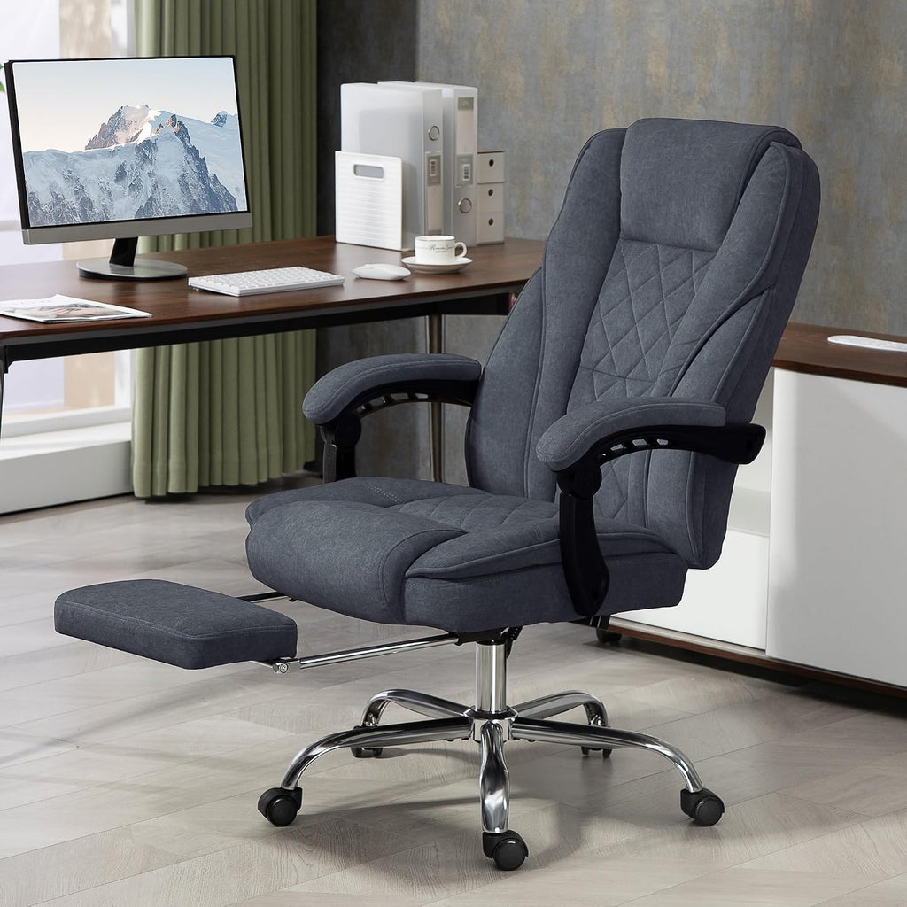 Vinsetto Massage Office Chair with Foot Rest, Executive Computer Desk Chair with 6 Vibration Point and Heat, Reclining Backrest, Swivel Wheels, Adjustable Height, Charcoal Gray