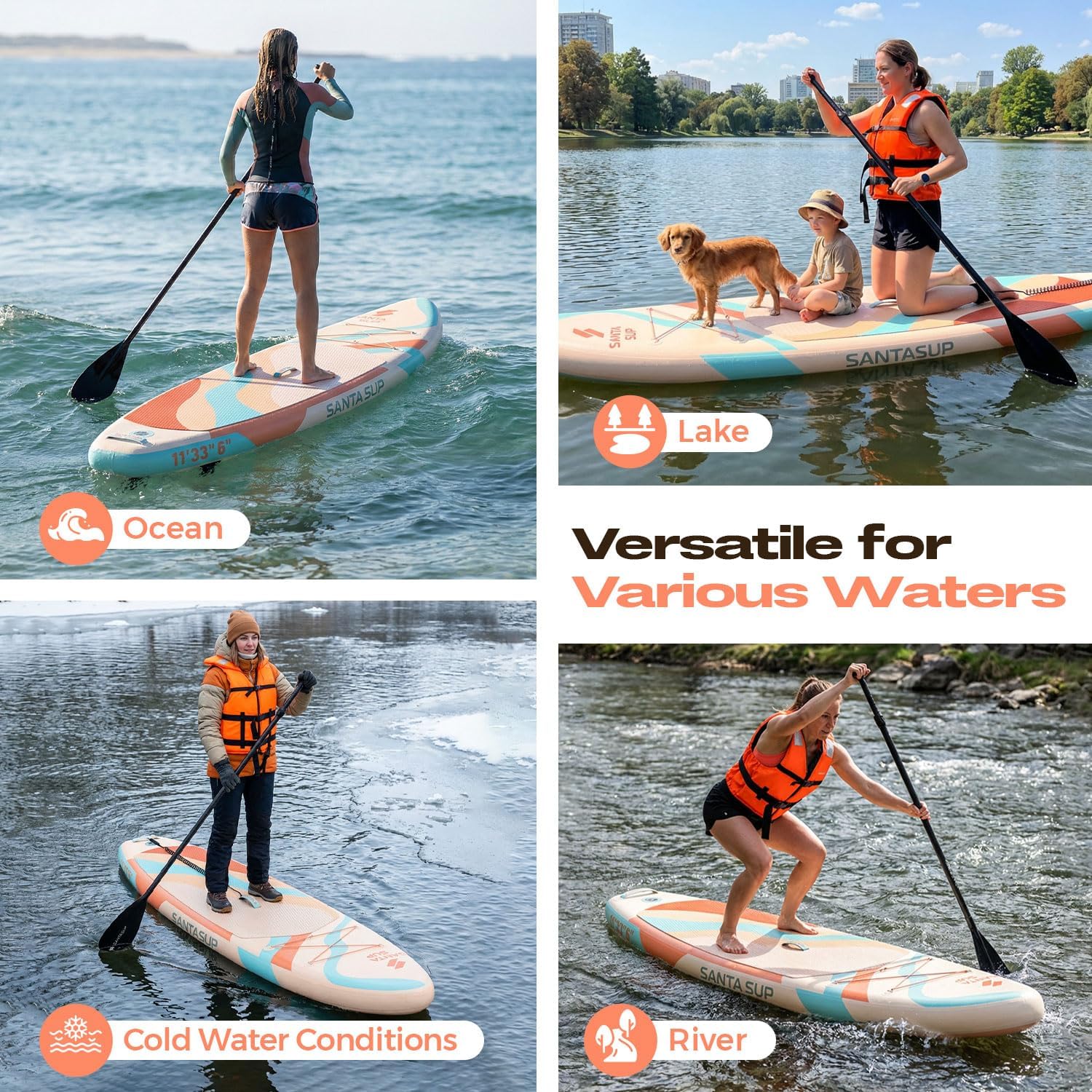 10'6'/11'Wide Inflatable Stand Up Paddle Board for Adults & Youth of All Skill Levels, with Premium SUP Paddleboard Accessories, Anti-Slip EVA Deck