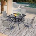 5 Piece Outdoor Dining Set, Patio Table and Chairs Set of 4, 37.5' Black Square Patio Table with 4 Grey Stackable Patio Chairs for Lawn, Garden, Porch
