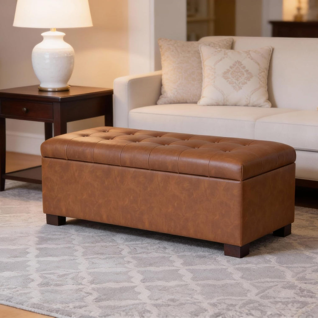 HomePop Large Tufted Storage Bench - Vintage Saddle Brown