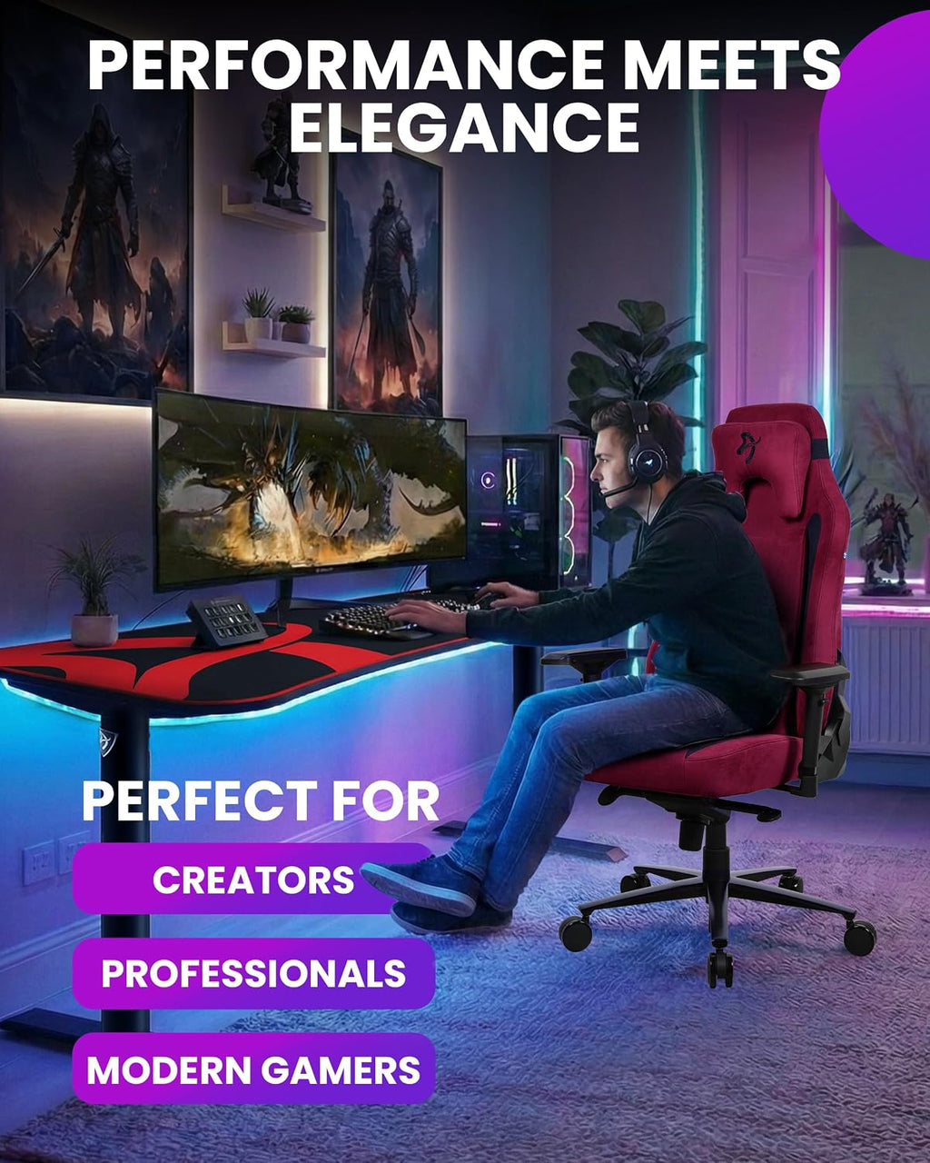 Arozzi Vernazza Supersoft Upholstery Material has a Unique Velvety Texture That is Fluid-Repellant and Breathable with Memory Foam Lumbar Support and 4D Armrest for Office and Gaming Chair - Bordeaux