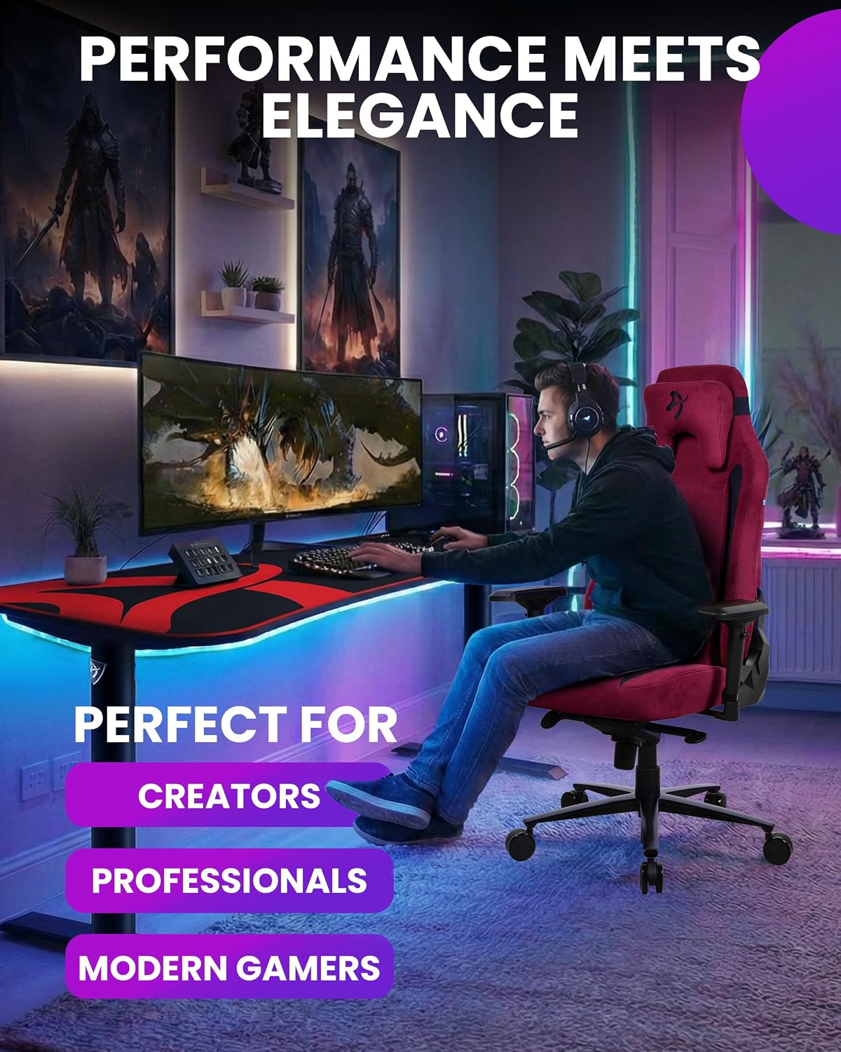 Arozzi Vernazza Supersoft Upholstery Material has a Unique Velvety Texture That is Fluid-Repellant and Breathable with Memory Foam Lumbar Support and 4D Armrest for Office and Gaming Chair - Bordeaux