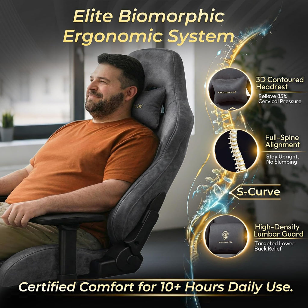 Dowinx Big and Tall Gaming Chair with Suede Fabric Breathable, Game Chairs for Adults with Oversized Thick Seat for 440lbs, Ergonomic Gamer Chair for Streaming & Long Gaming Sessions, Grey