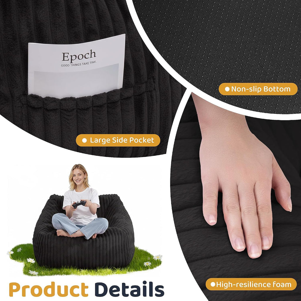 HABUTWAY Bean Bag Chair, Giant Bean Bag Chairs for Adults and Kids, Bean Bag Sofa, Lazy Floor Sofa, Faux Fur Beanbag Chair with Armrests for Living Room Bedroom (Black)