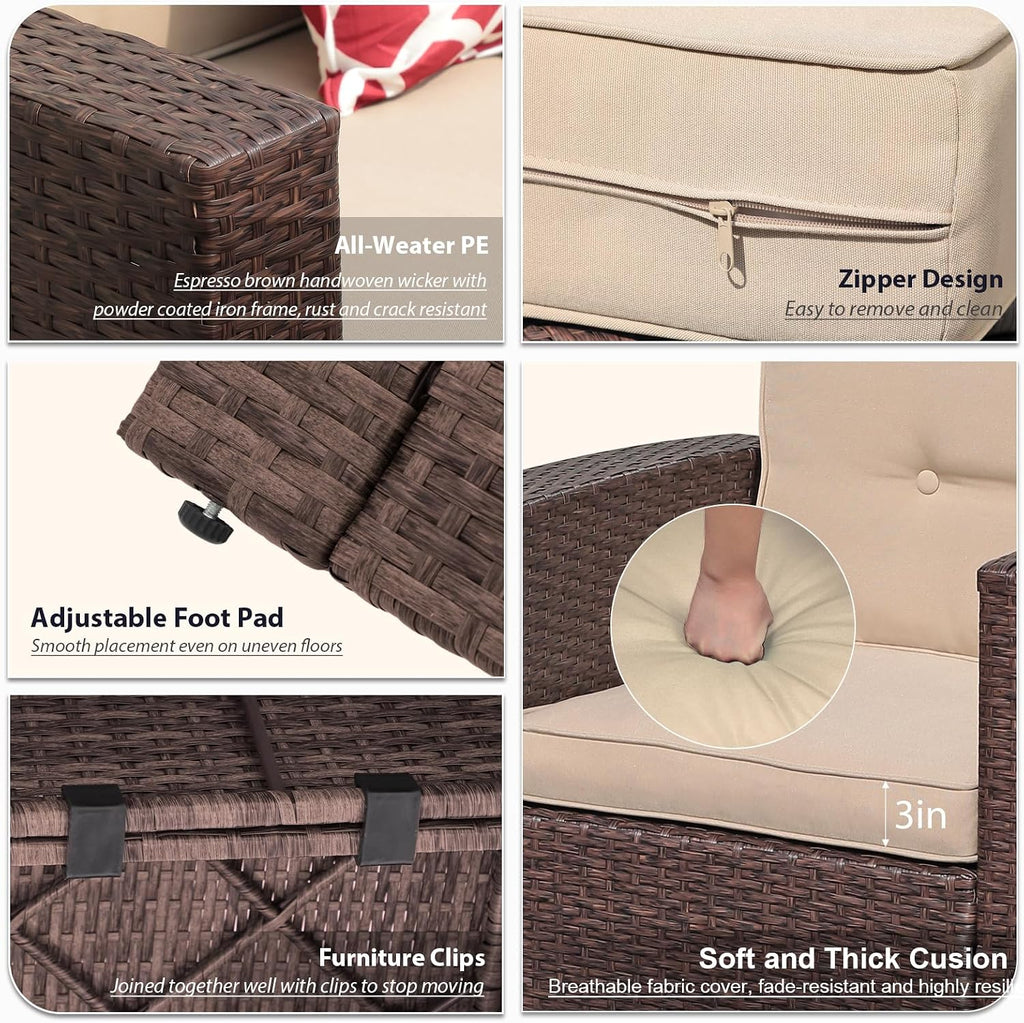 Super Patio 8 Pieces Outdoor Patio Furniture Set, Wicker Patio Conversation Sets with Storage Box, Rattan Outdoor Sectional Sofa Set with Cushions and Coffee Table for Outside Porch, Deck, Brown