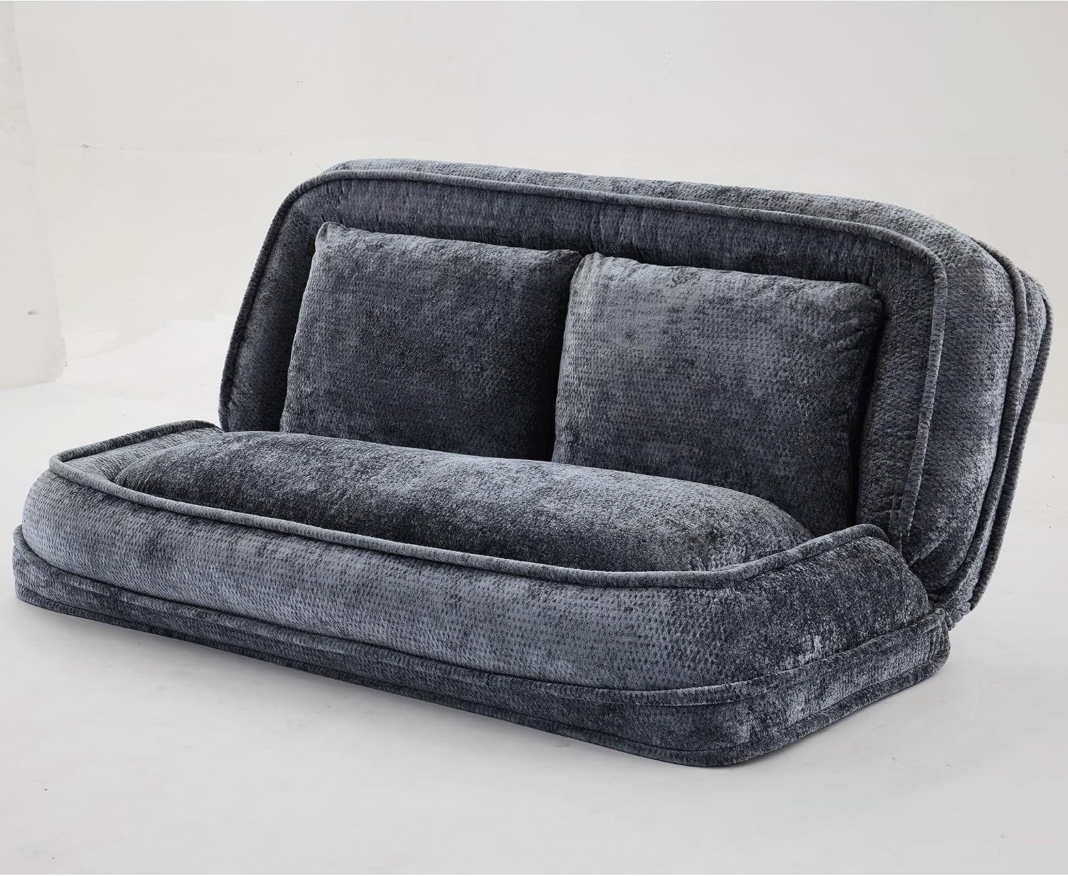 Floor Chair with Back Support, Human Dog Bed, Folding Loveseat with 5 Adjustable Position, 2 Pillows, Chenille Meditation Gaming Chair for Lazy Boys, Living Room, Lounge, Bedroom, Dark Grey