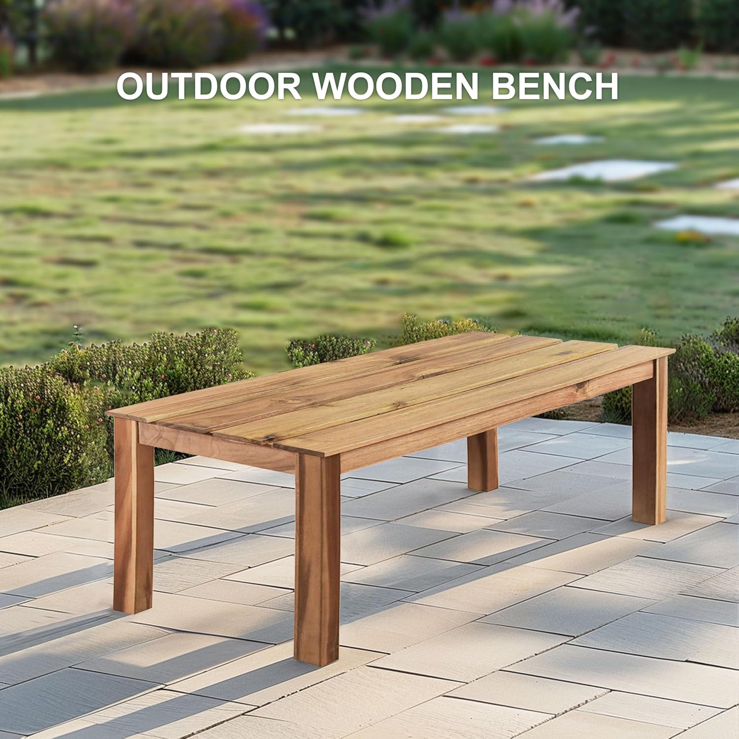 7 Pieces Patio Dining Set for 6, Acacia Wood Outdoor Dining Table and Chairs, All Weather Patio Furniture Set with Bench for Yard Garden Lawn Porch & Poolside