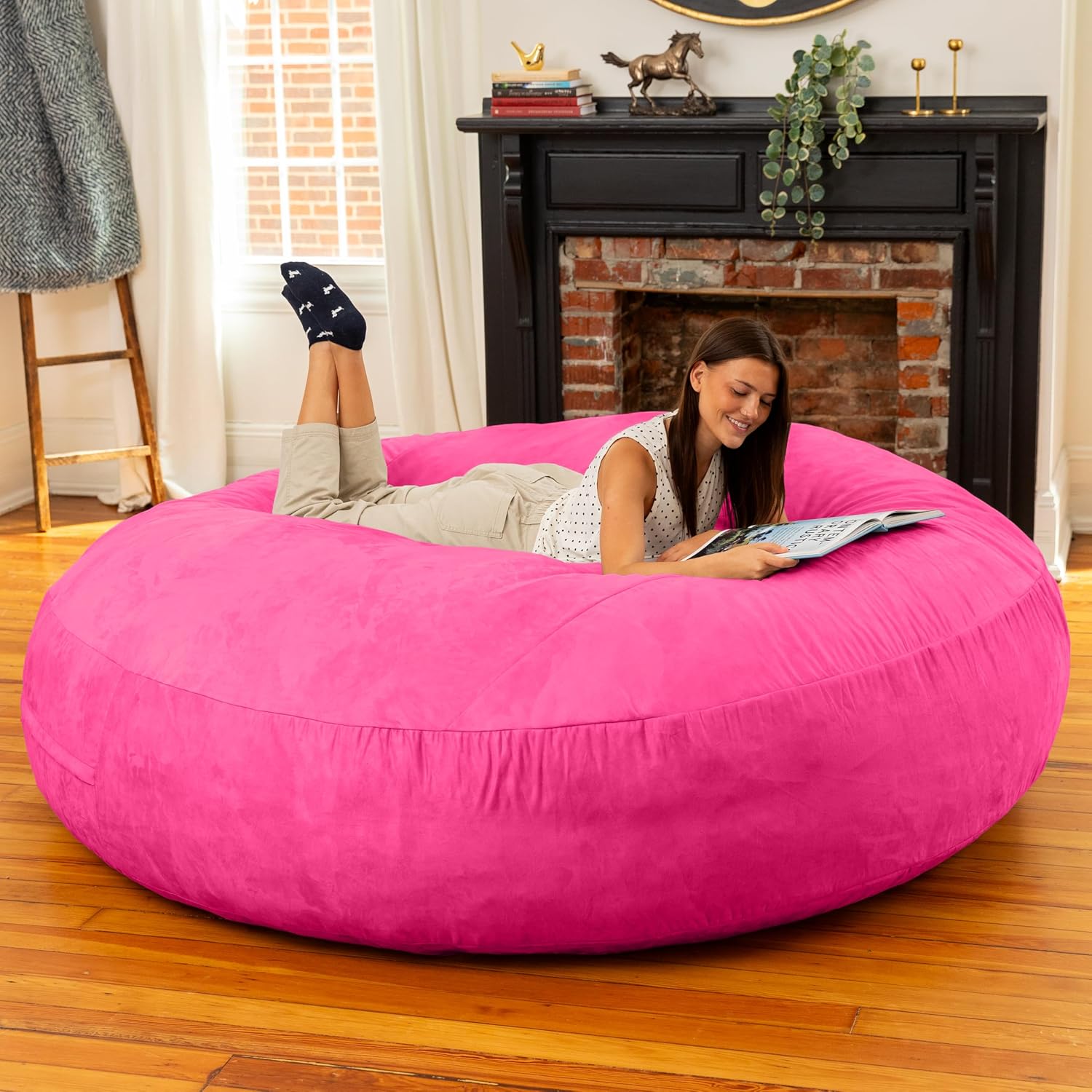 Jaxx 6 Foot Cocoon - 2-in-1 Convertible Bean Bag Bed & Large Bean Bag Chair for Adults, Fuchsia
