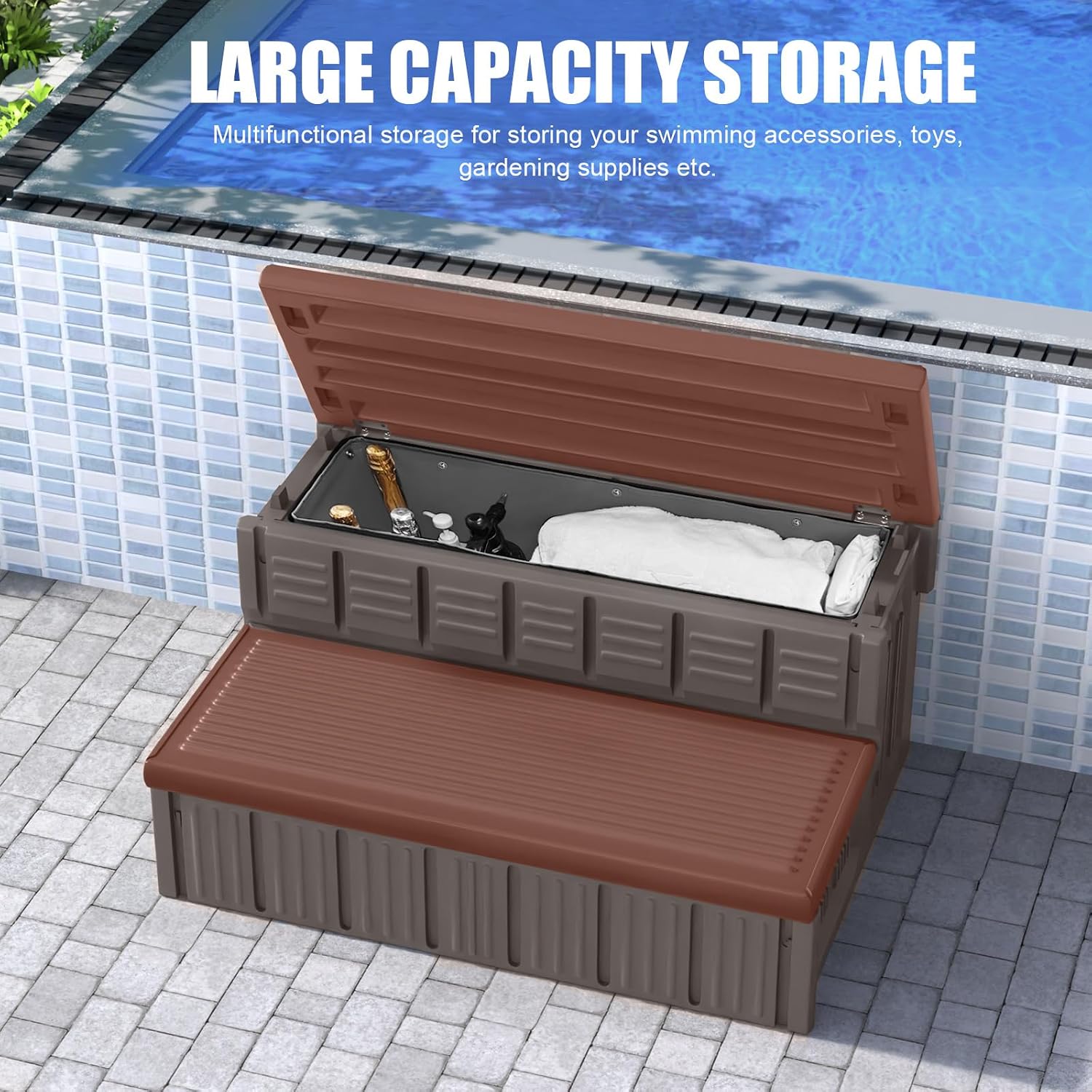 Hot Tub Steps, Outdoor Spa Steps with Storage, Non-Slip & Sturdy Hot Tub Stairs, 36 Inches Long