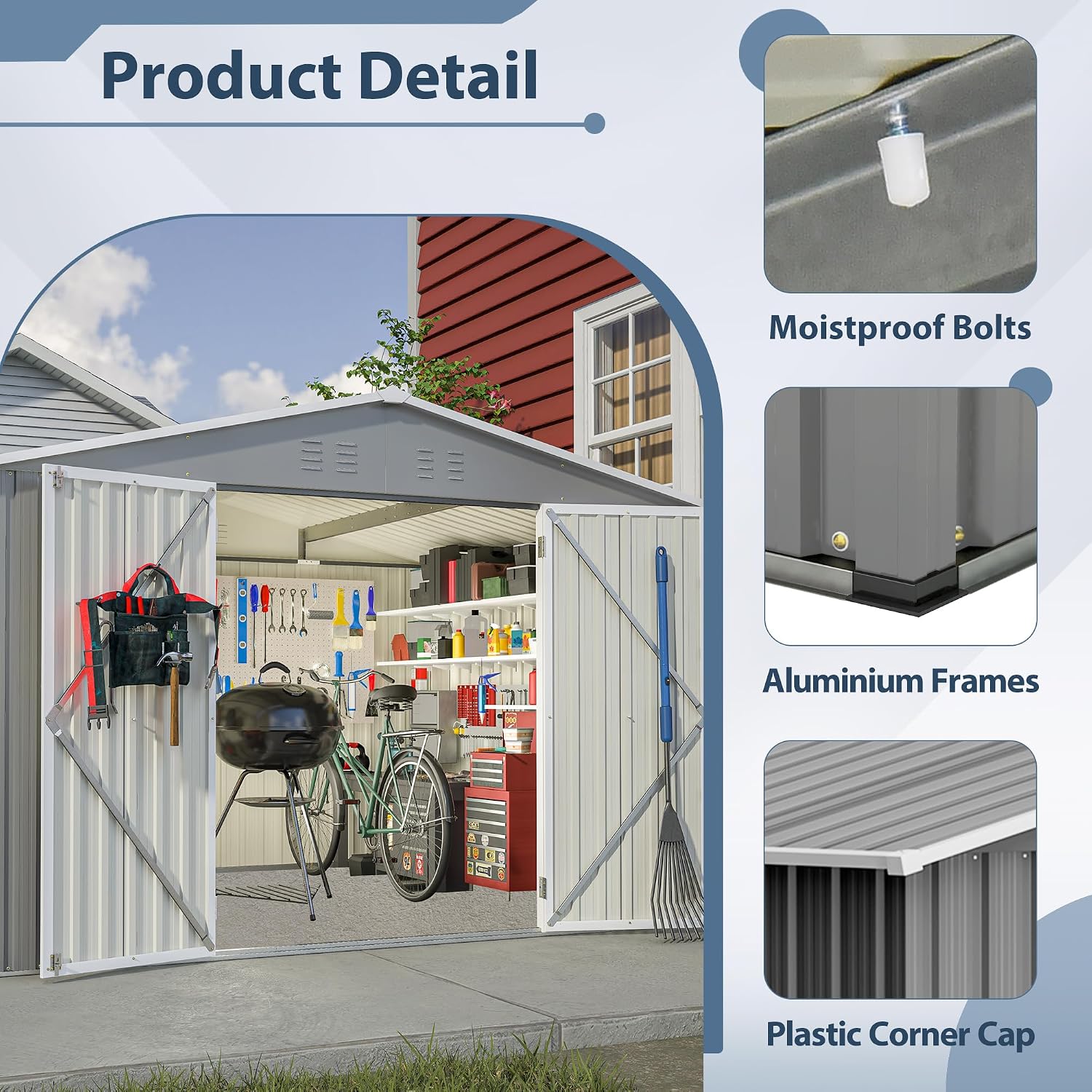 10x8 ft Outdoor Storage shed All Weather Metal Garden shed with Lockable Double Doors Tool Storage for Backyard Patio Lawn and Garden Organization Large Capacity (10x8 ft Grey)