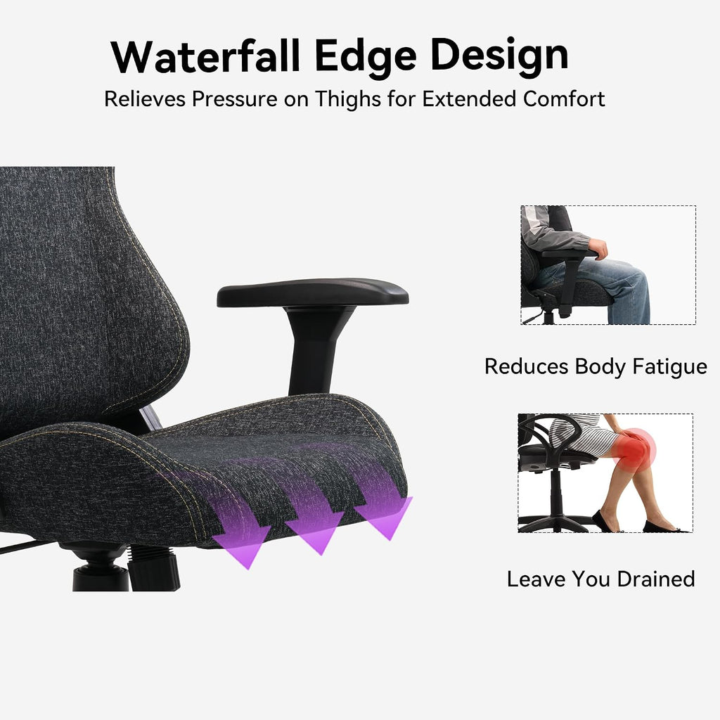 Gaming Chair 4D Adjustable Armrests - 170° Reclining & 320lb Capacity, High Back Ergonomic Computer Chair with Lumbar Support, Fabric Office Chair for Adults (Black)