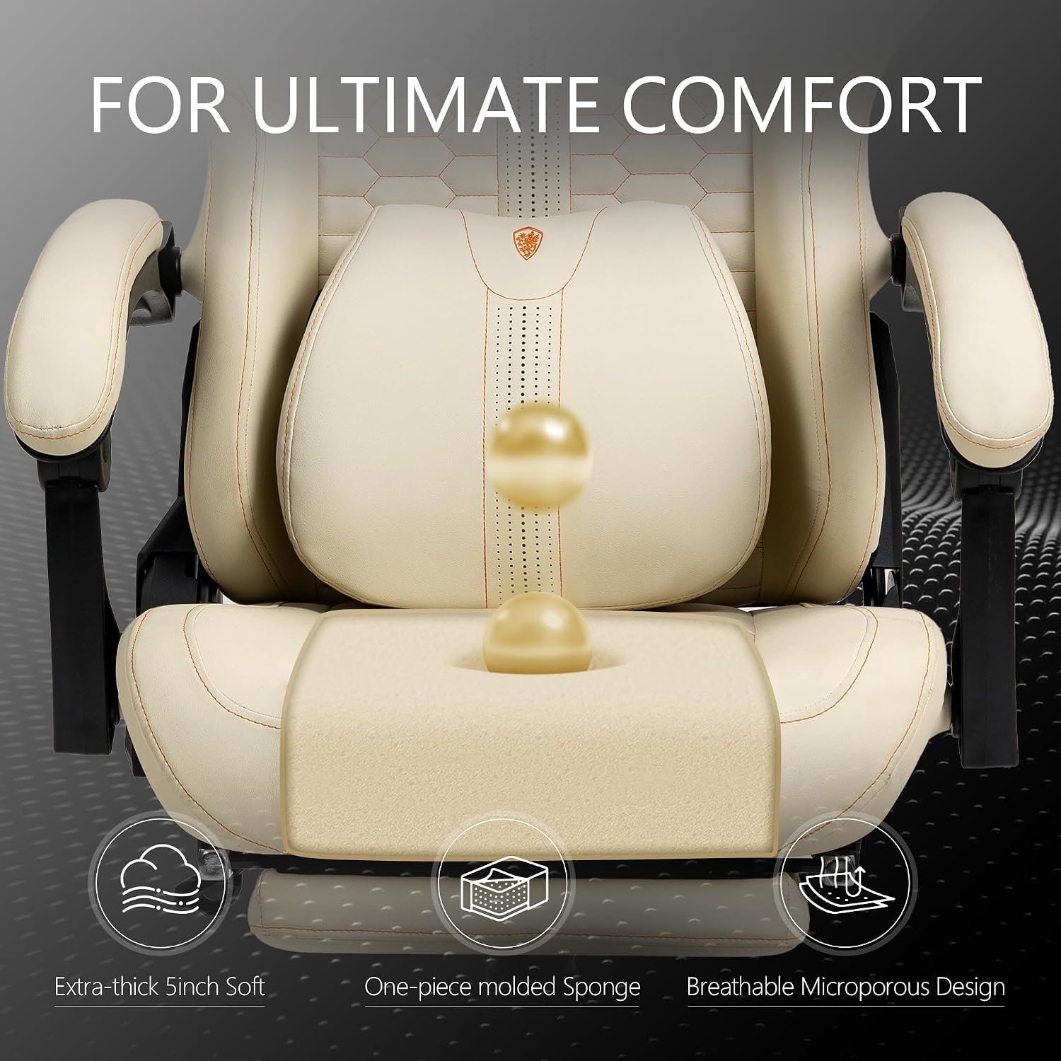 Dowinx Gaming Chair for Adults with Footrest, Reclining Gamer Chair with Massage Lumbar Support, Ergonomic Big and Tall Office Computer Chair 400LBS, High Back PU Leather Gaming Computer Chair,Ivory