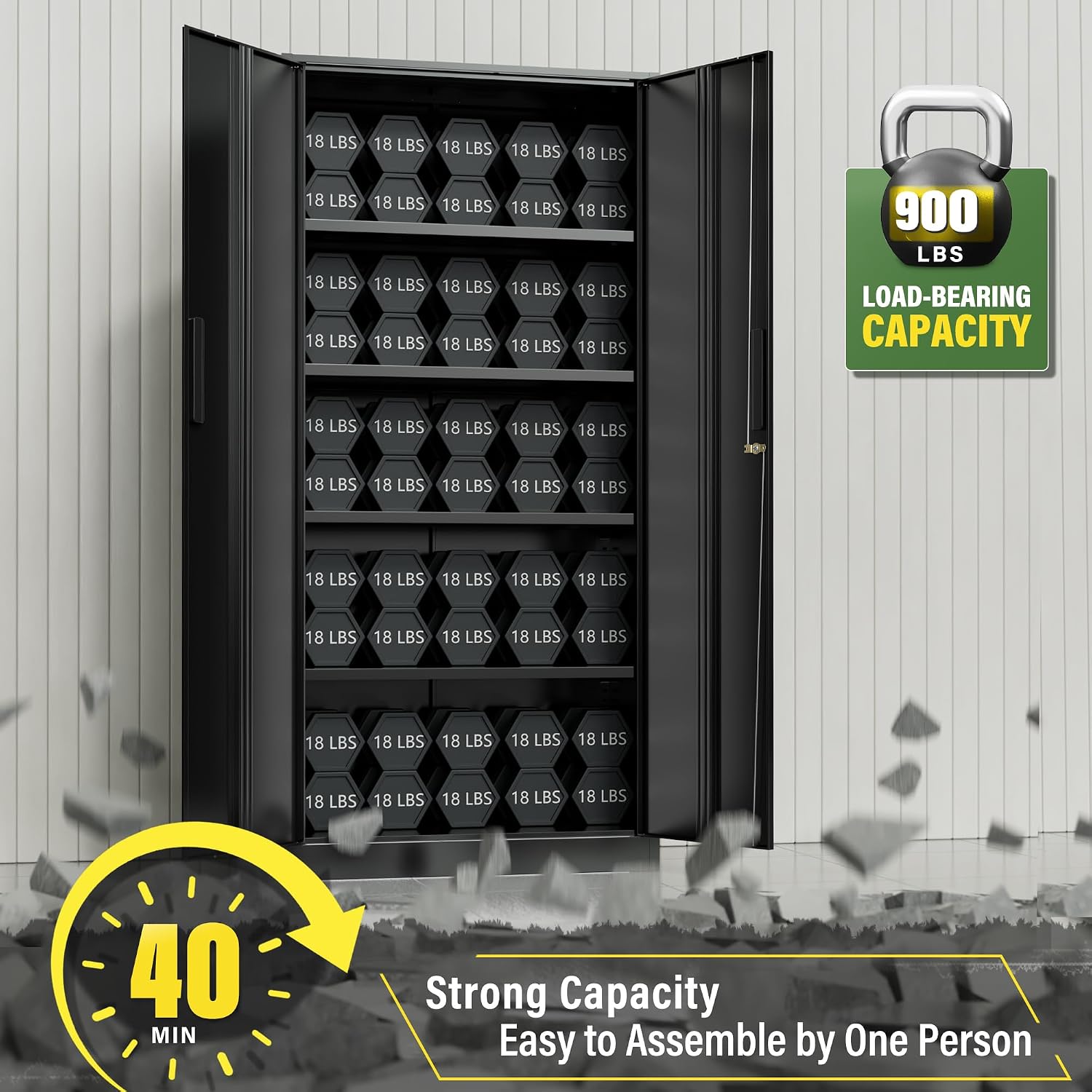 Greenvelly Metal Storage Cabinet, 72' Black Steel Garage Cabinet with Doors and Adjustable Shelves, Metal Cabinet with Lock,Garage Cabinets and Storage System for Garage,Home Office,School
