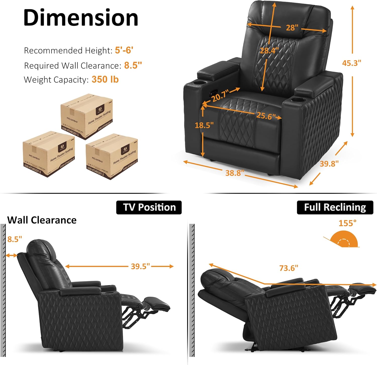 MCombo Oversized Power Recliner Chair with Adjustable Headrest & LED Light for Adults, Zero Gravity Recliner with USB & Type C Ports, Cup Holders for Living Room & Home Theater, Faux Leather HTS401