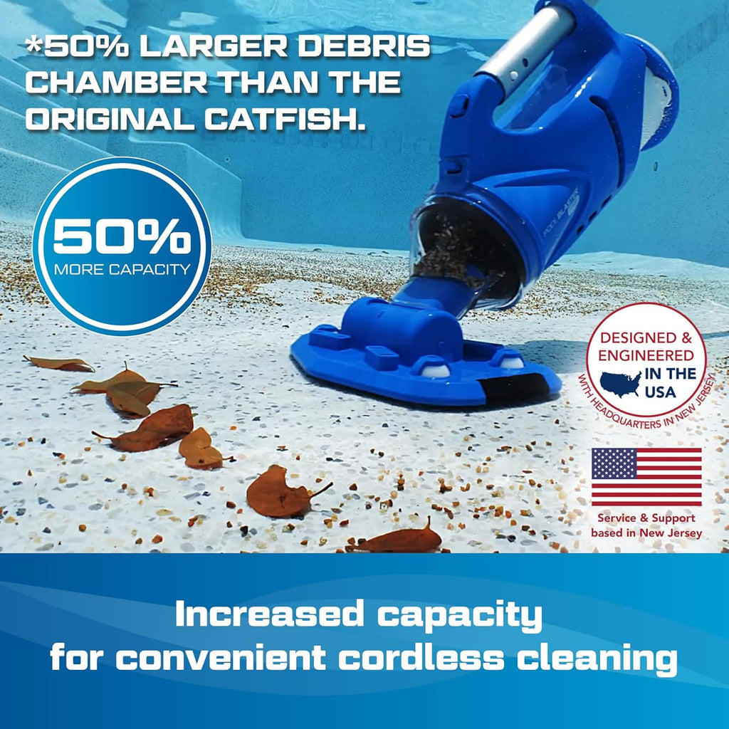 POOL BLASTER Catfish (Gen 2) Cordless Spa & Hot Tub Vacuum, More Power & Capacity, 45 Min Runtime, Spot Cleaning in Small Above Ground Swimming Pools, Rechargeable Spa Vac