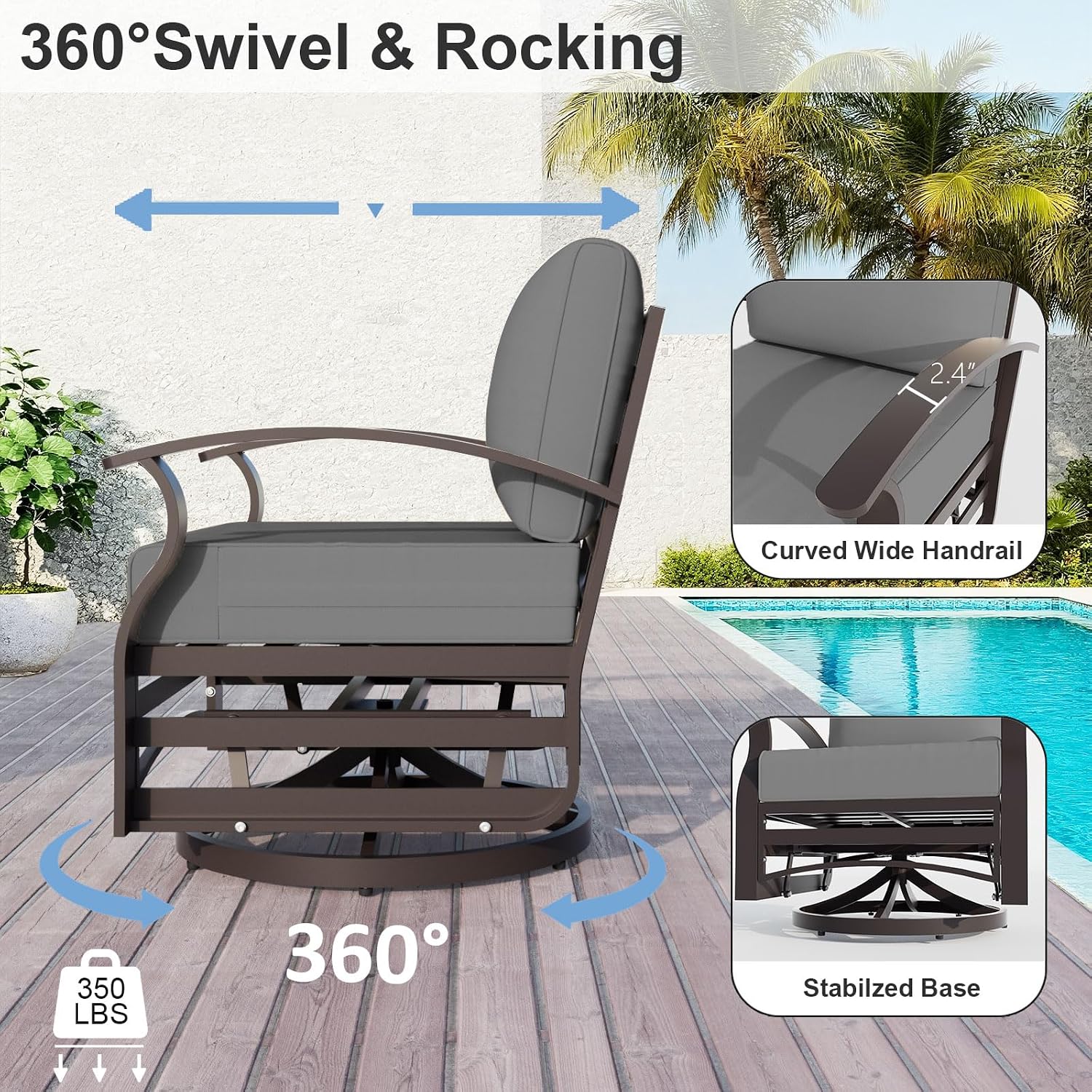ALAULM Aluminum Patio Furniture Set with Propane Fire Pit Table 5-seat Metal Outdoor Furniture w/Fire Pit Patio Sectional Sofas w/5.1' Cushions for Patio, Backyard, Poolside-Grey