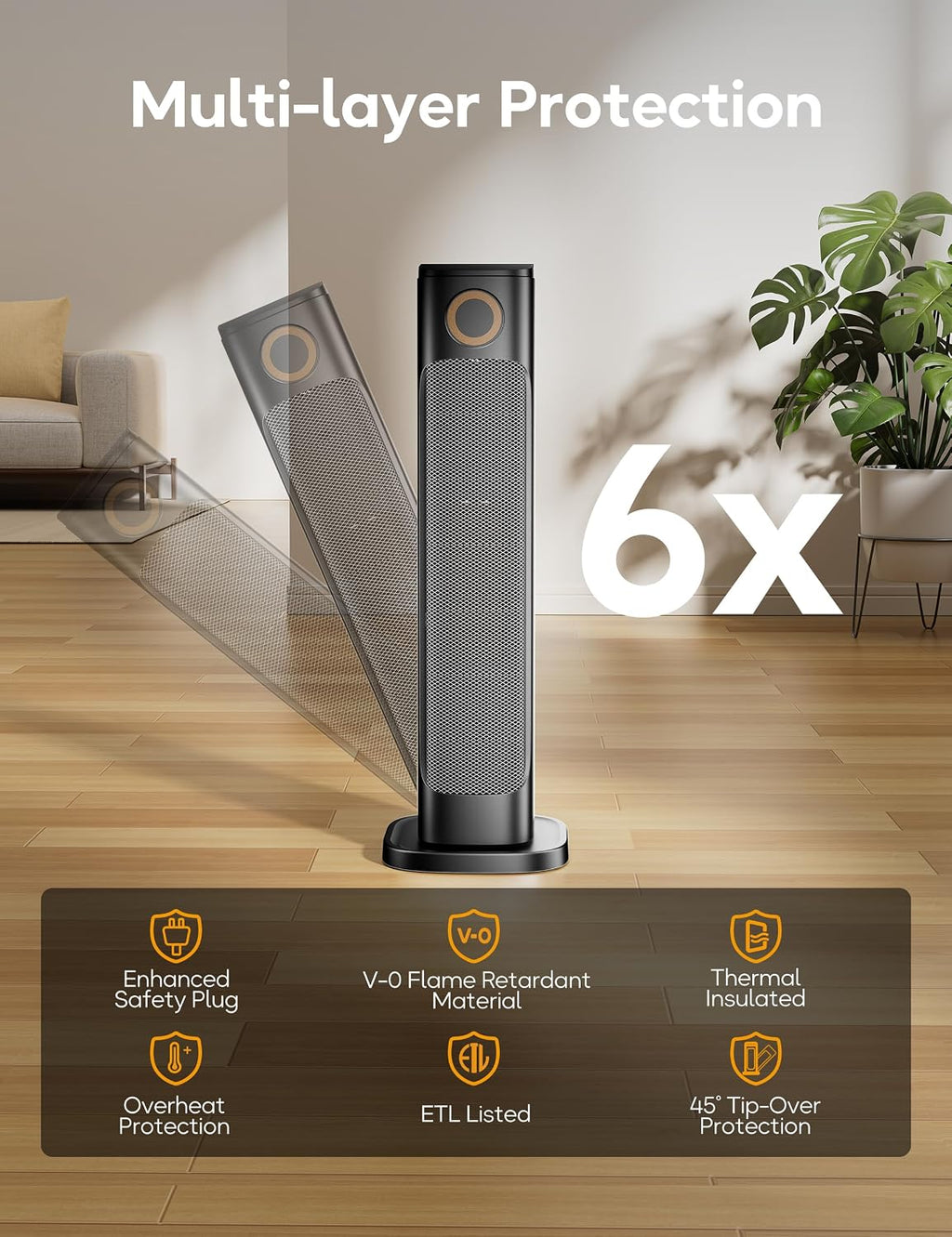 Patio Heater And Fan Combo for Indoor Use, 1500W Tower Portable Electric Space Outdoor with Remote,Infrared Heater, 15H Timer, Oscillation, Quiet, for Garage, Room, Office BLACK
