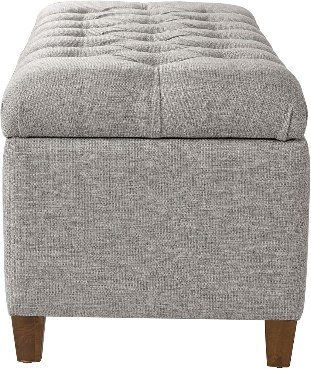 Homepop Home Decor Tufted Ainsley Button Storage Ottoman Bench with Hinged Lid Ottoman Bench with Storage for Living Room & Bedroom, Gray Fabric