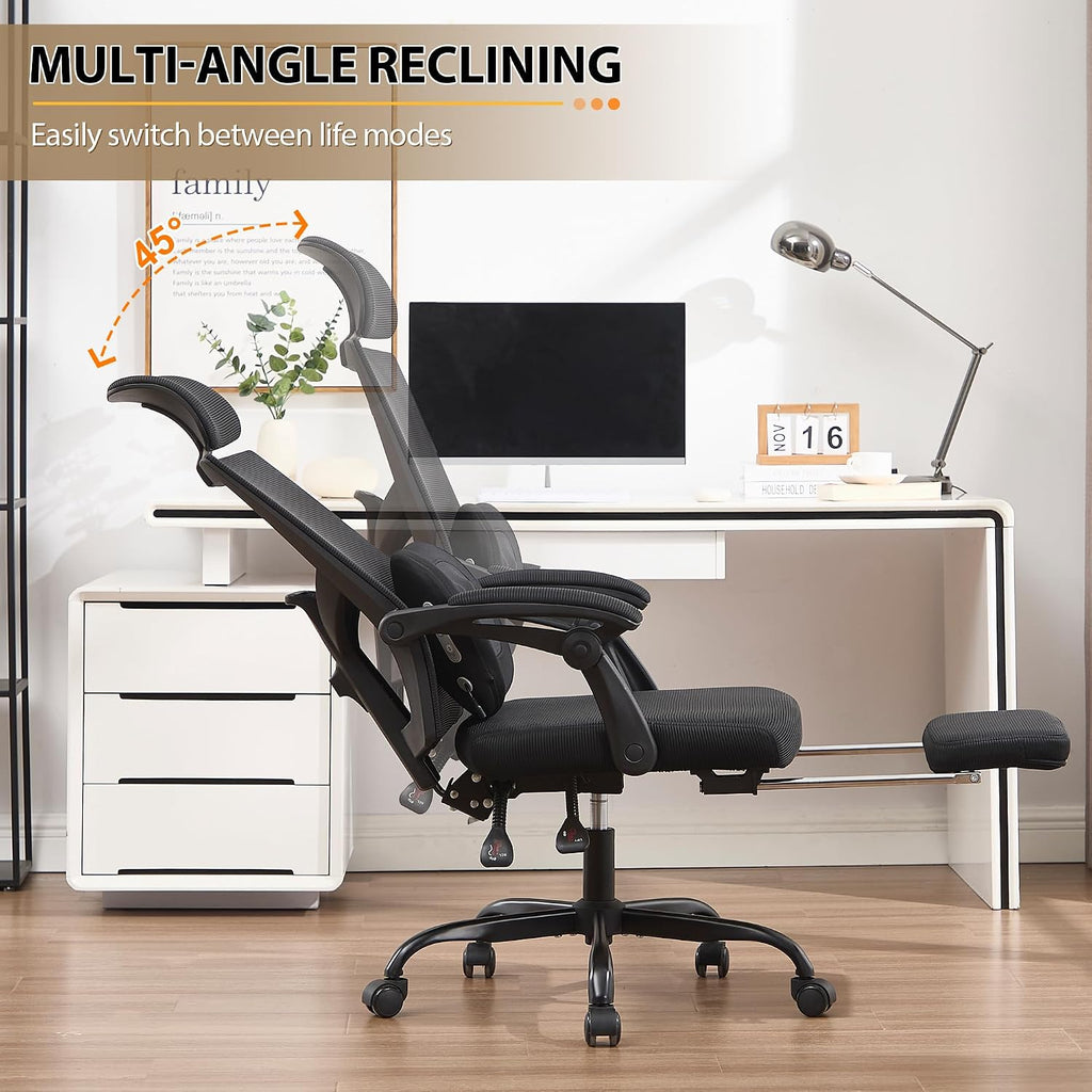 Qulomvs Ergonomic Office Chair with Massage&Heated Lumbar Support, Kneading Massage Office Chair with Foot Rest, Reclining Home Office Desk Chair Adjustable Mesh Computer Desk Chair with Wheels