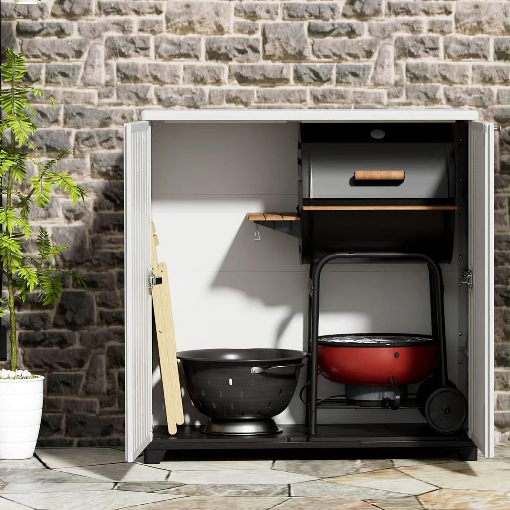 Mrosaa Outdoor/Indoor Storage Box,Resin and Plastic Storage Cabinet Waterproof,Outdoor Cabinet for Patio/Garden/Balcony/Backyard/All Room(NO Shelf-White)