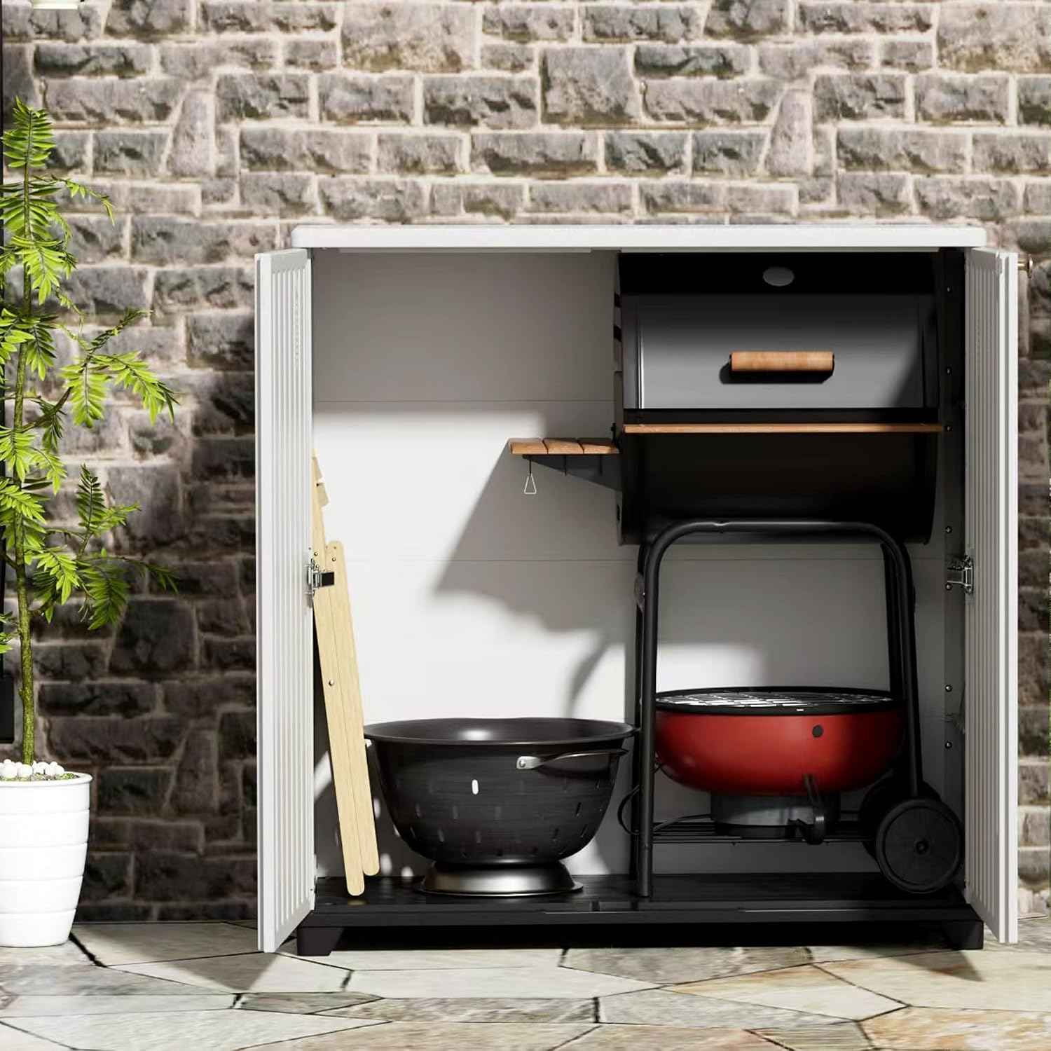 Mrosaa Outdoor/Indoor Storage Box,Resin and Plastic Storage Cabinet Waterproof,Outdoor Cabinet for Patio/Garden/Balcony/Backyard/All Room(NO Shelf-White)