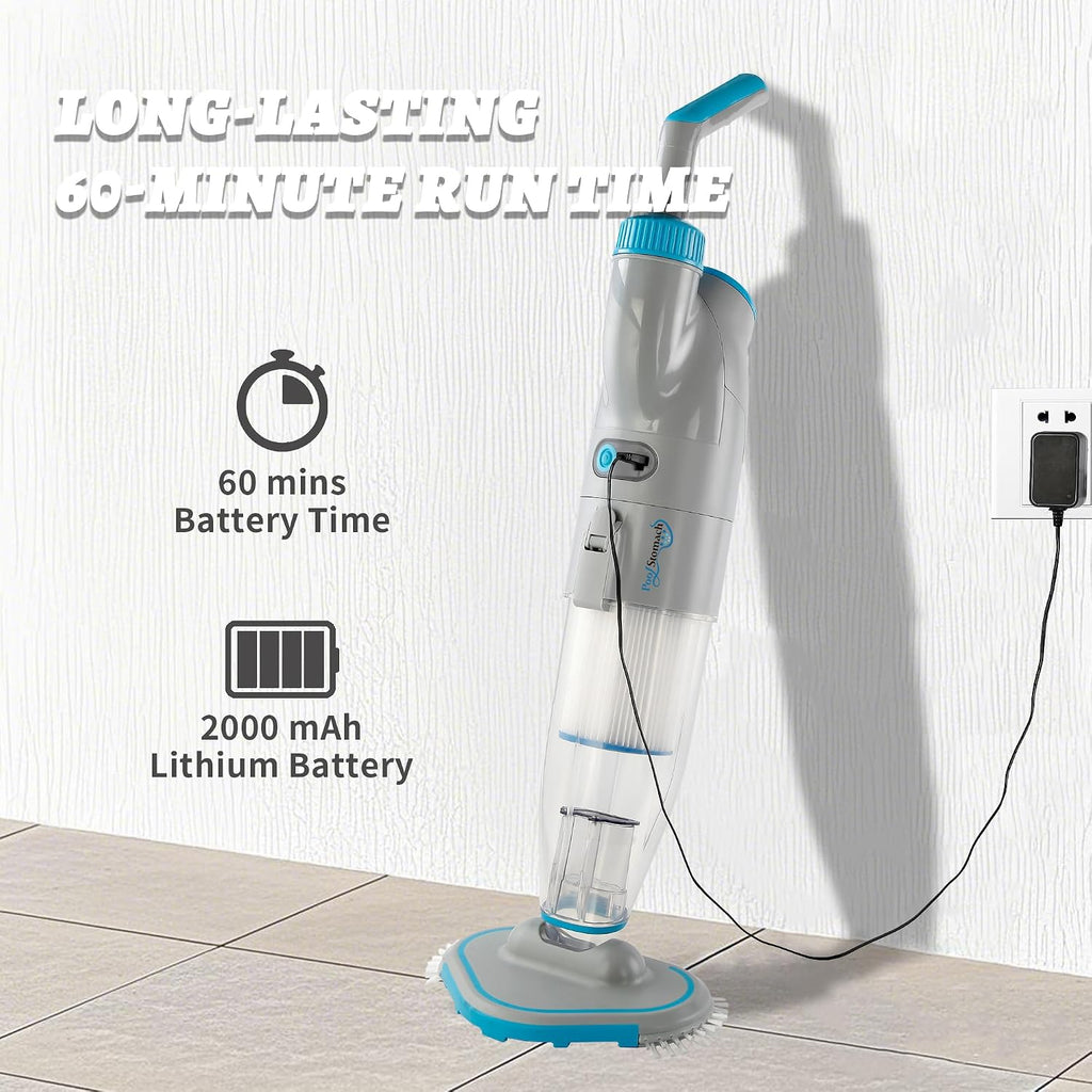 50 Handheld Pool Vacuum, Dual Filtration Cleaner for Above Ground Pools, 32 GPM Strong Suction for Leaves, Sand & Debris, 60-Min Runtime, Ideal for Steps, Corners & Spa