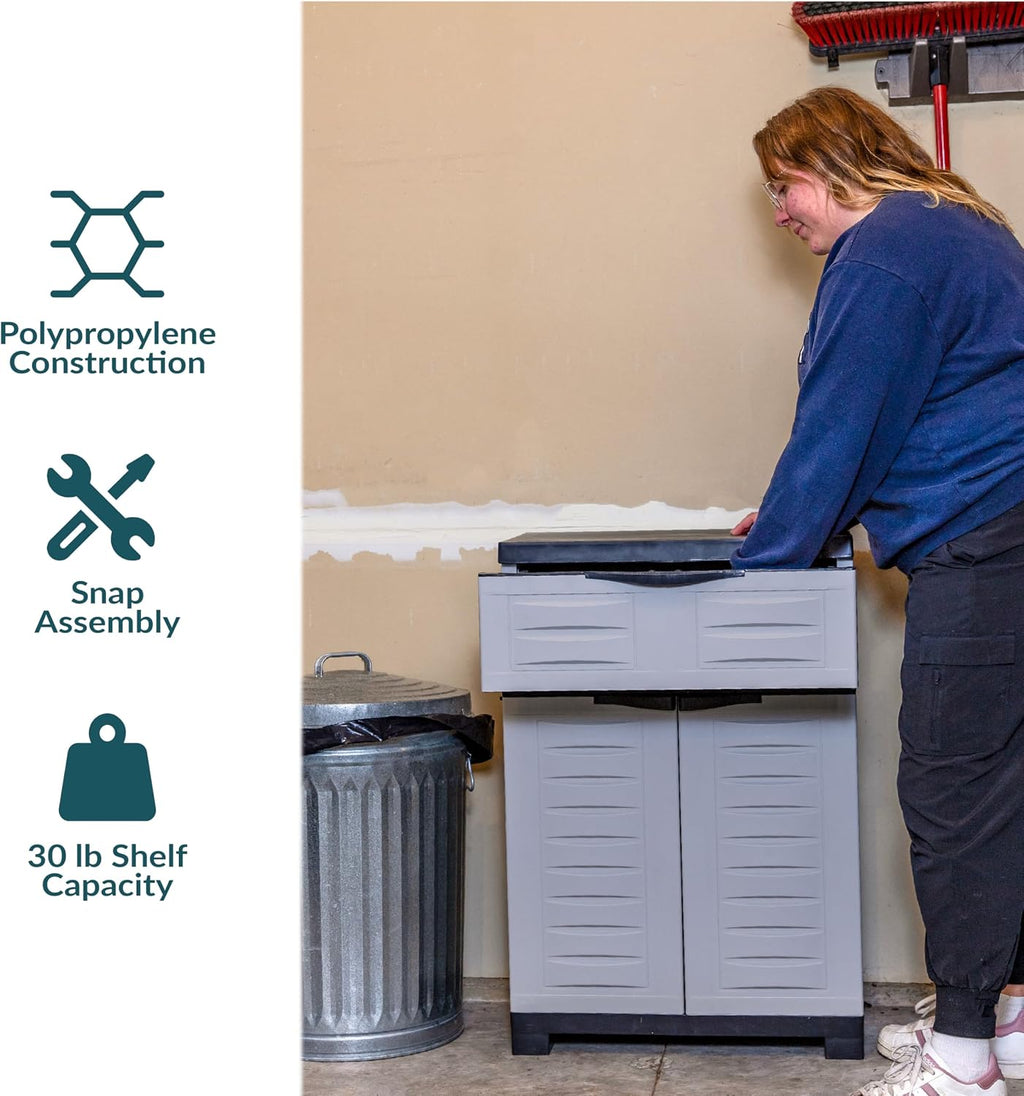 Sunnydaze 34.5' H Resin Garage Storage Cabinet - Garage Cabinet with Adjustable Shelf - Freestanding Utility Storage for Laundry Room, Office, Basement - Gray