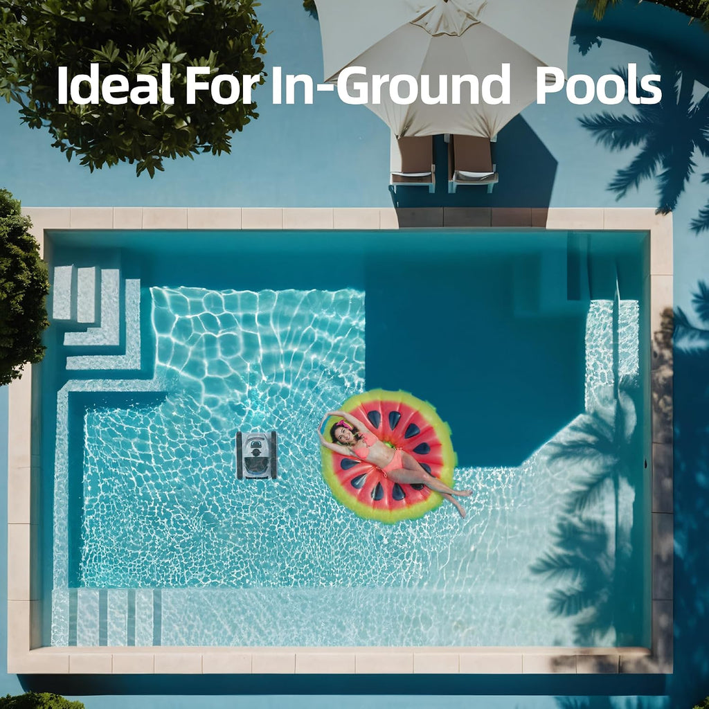 (2024 New) Robotic Pool Vacuum, Cordless Robotic Pool Cleaner for Inground Pools, Wall and Waterline Cleaning, Powerful Suction and Replaceable Battery, 150 min Battery Life for Pool Up to 1614 Sq.ft