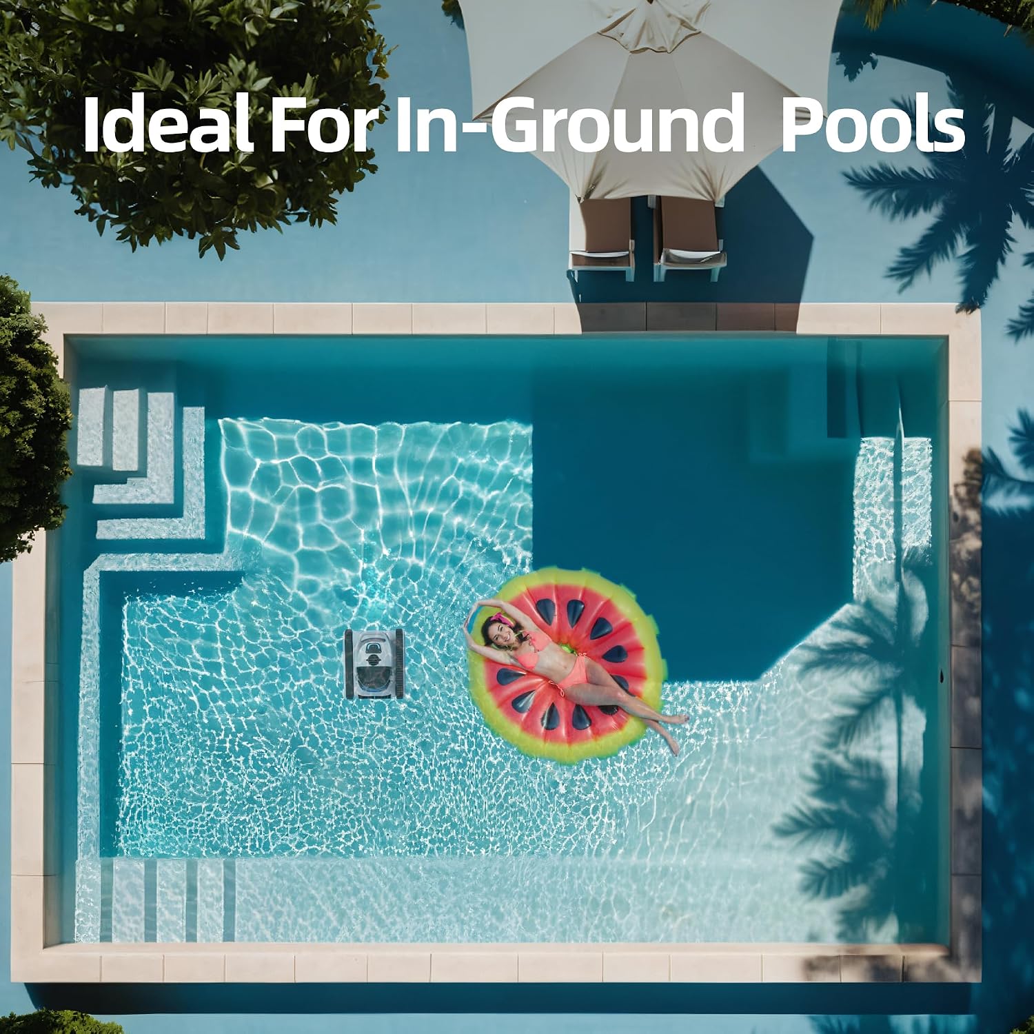 (2024 New) Robotic Pool Vacuum, Cordless Robotic Pool Cleaner for Inground Pools, Wall and Waterline Cleaning, Powerful Suction and Replaceable Battery, 150 min Battery Life for Pool Up to 1614 Sq.ft