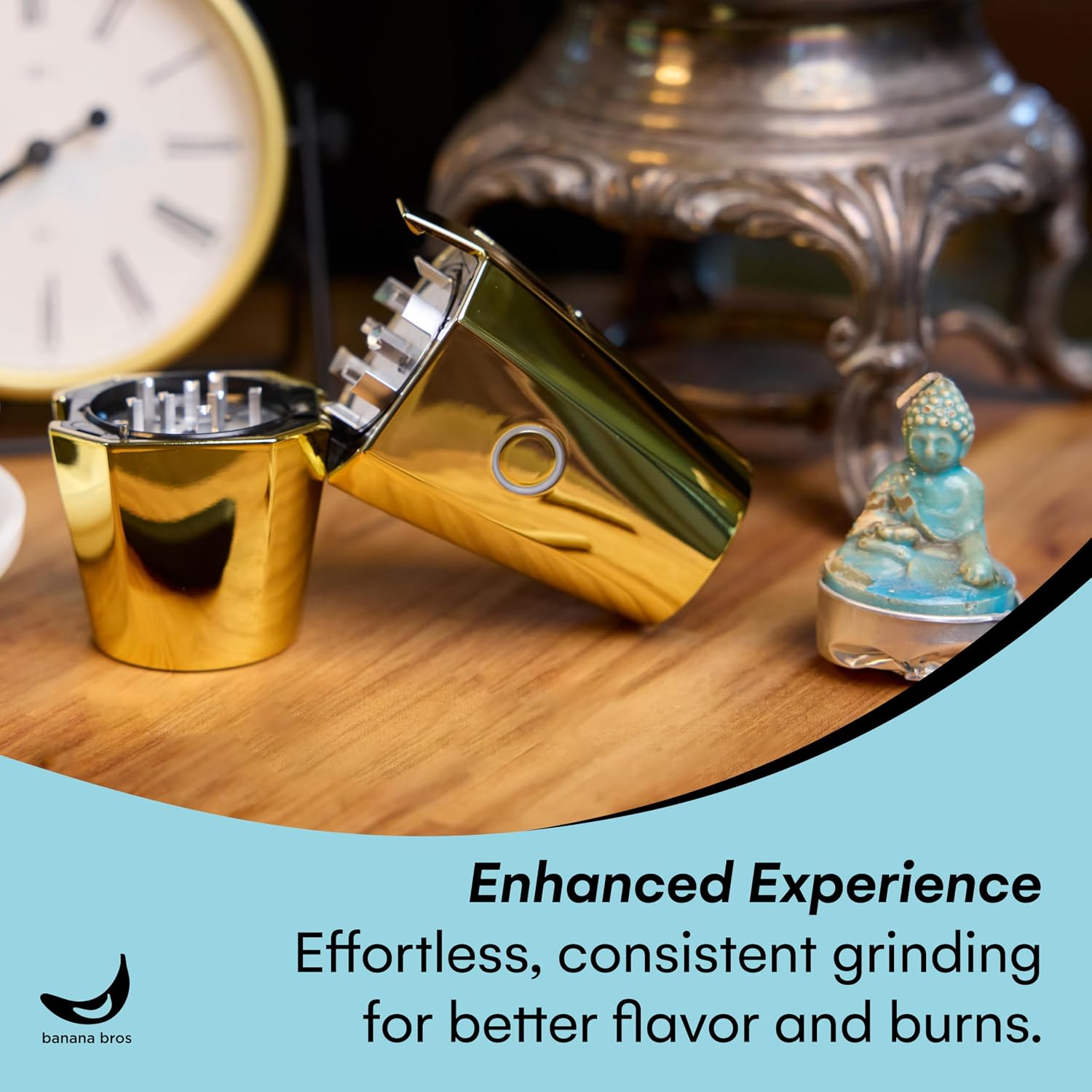 Banana Bros OTTO Electric Smart Spice Grinder - Automatic Herb Grinder with Smart Technology - Rechargeable via USB - Portable Milling for Dry Herbs and Spices - Gold - No Carrying Case
