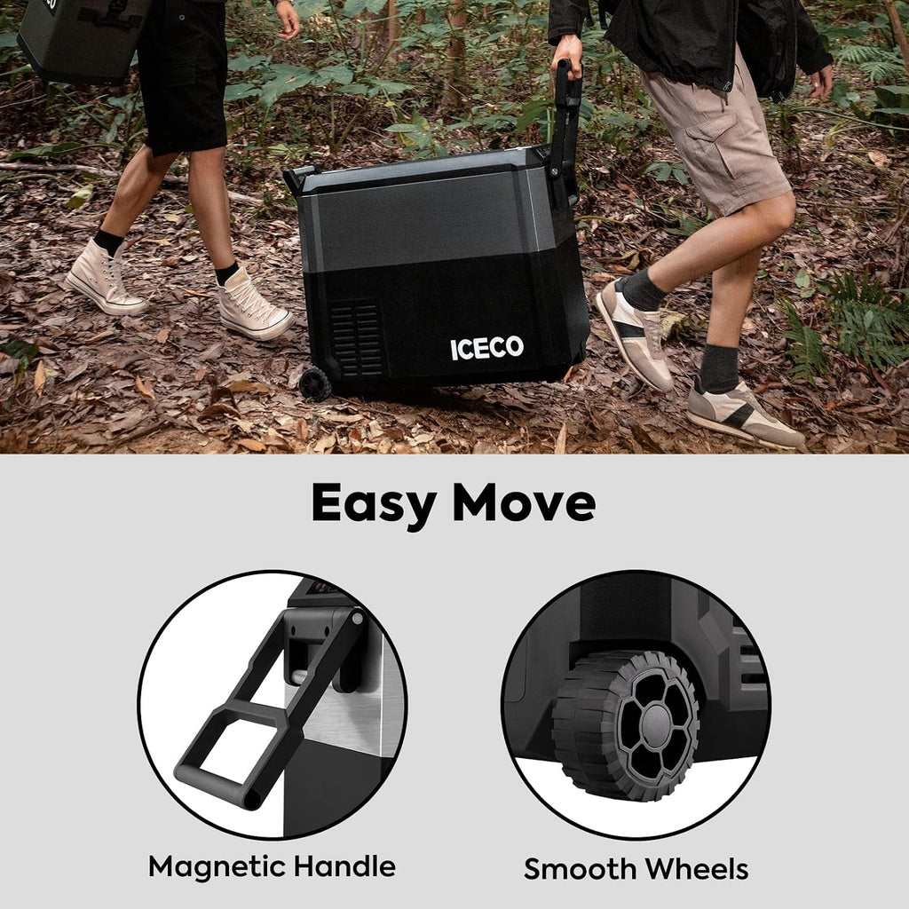 ICECO JP50 Pro Portable Refrigerator with Magnetic Battery,12V Fridge Freezer with Wheels, Car Fridge Powered by SECOP, 51.7 Quart Cooler -4℉～68℉, DC 12/24V, AC 110/240V, Refrigerator for Car&Home