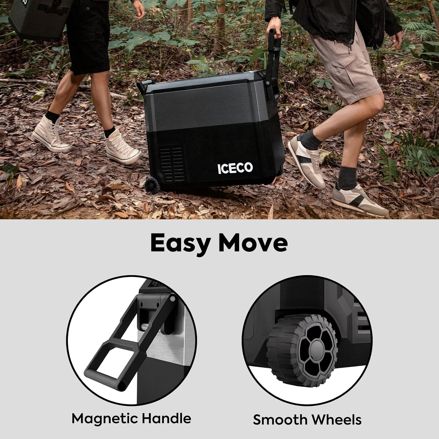 ICECO JP50 Pro Portable Refrigerator with Magnetic Battery,12V Fridge Freezer with Wheels, Car Fridge Powered by SECOP, 51.7 Quart Cooler -4℉～68℉, DC 12/24V, AC 110/240V, Refrigerator for Car&Home