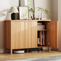 Vlsrka Shoe Cabinet with 3 Doors, Narrow Wooden Shoe Cabinet, Hidden Shoe Storage for Entryway, Foyer, Hallway (Brown)