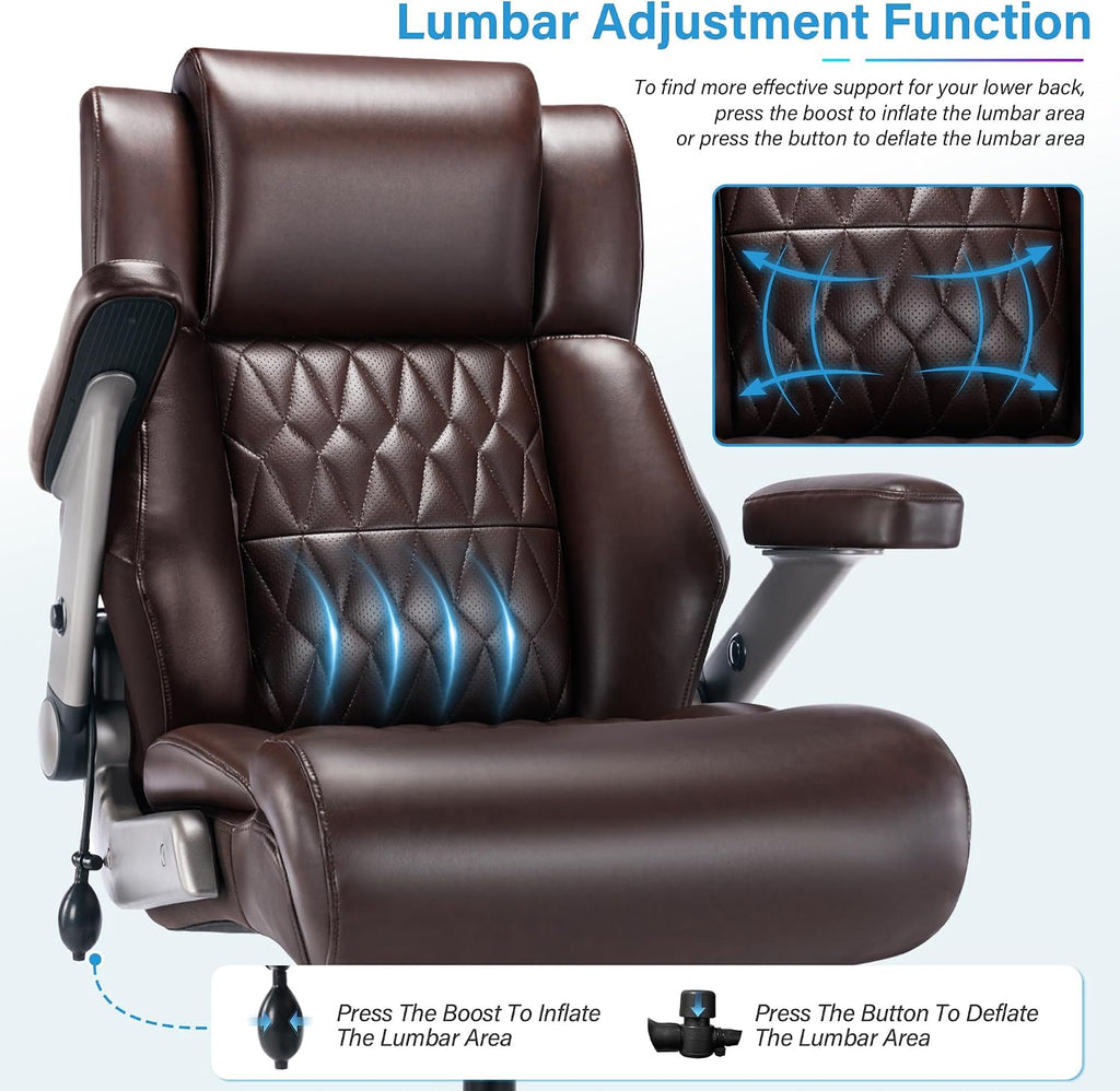 Big and Tall 700lbs Office Chair - Adjustable Lumbar Support 3D Flip Arms Heavy Duty Metal Base&Wheels, High Back Large Executive Computer Desk Chair, Thick Padded Ergonomic Design for Back Pain