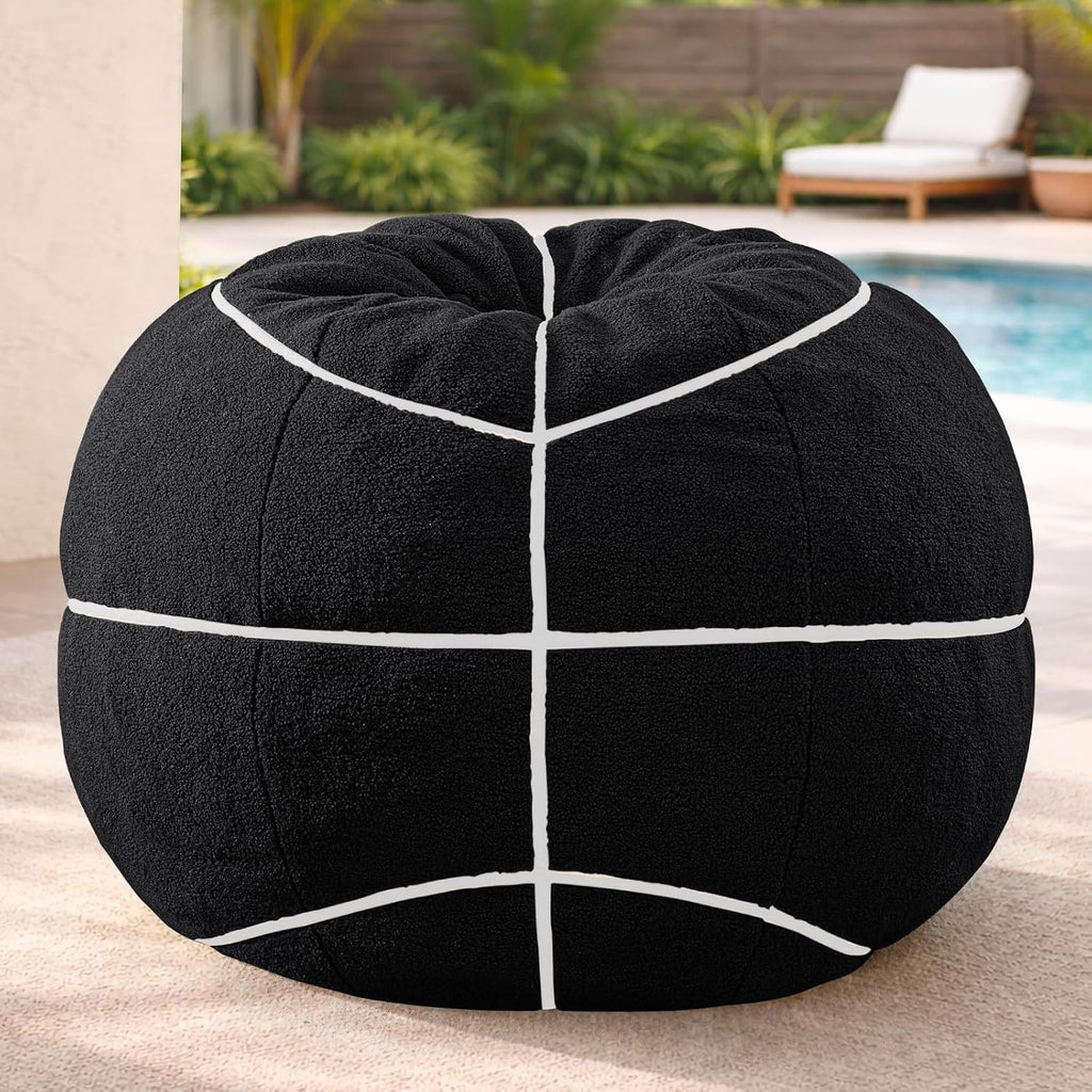 Sports Black Basketball Bean Bag Chair - Giant Bean Bag Chairs for Adults and Kids - Oversized Bean Bag Sofa Couch with Filler - Plush BeanBag Furniture for Living Room Bedroom Dorm Office - 44 Inch