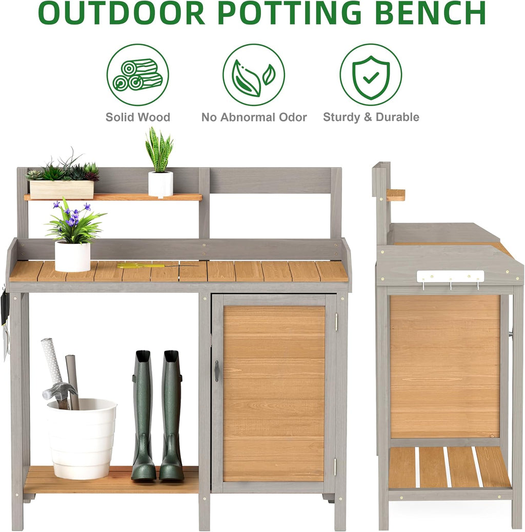 Wooden Potting Bench Table with Sink,Outdoor Garden Table Work Bench with Storage, Workstation for Outside Patio Lawn