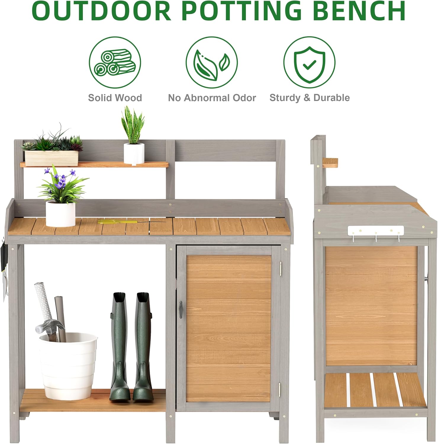 Wooden Potting Bench Table with Sink,Outdoor Garden Table Work Bench with Storage, Workstation for Outside Patio Lawn