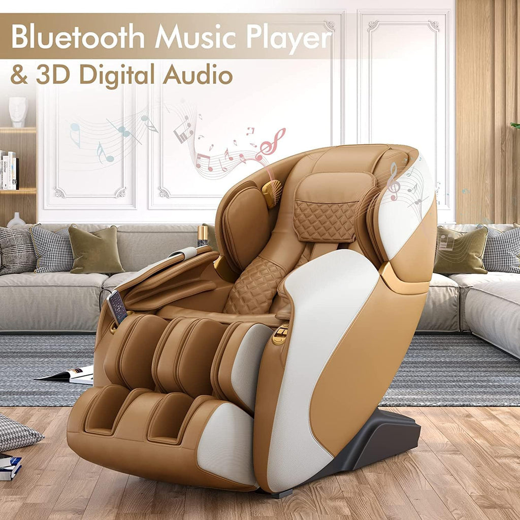 COSTWAY Massage Chair, Full Body Zero Gravity Massage Recliner with 12 Auto Modes, 53-Inch SL Track, 28 Airbags, Thai Stretch, Bluetooth Speaker, Foot Roller, Heat Therapy, Space-Saving, Coffee