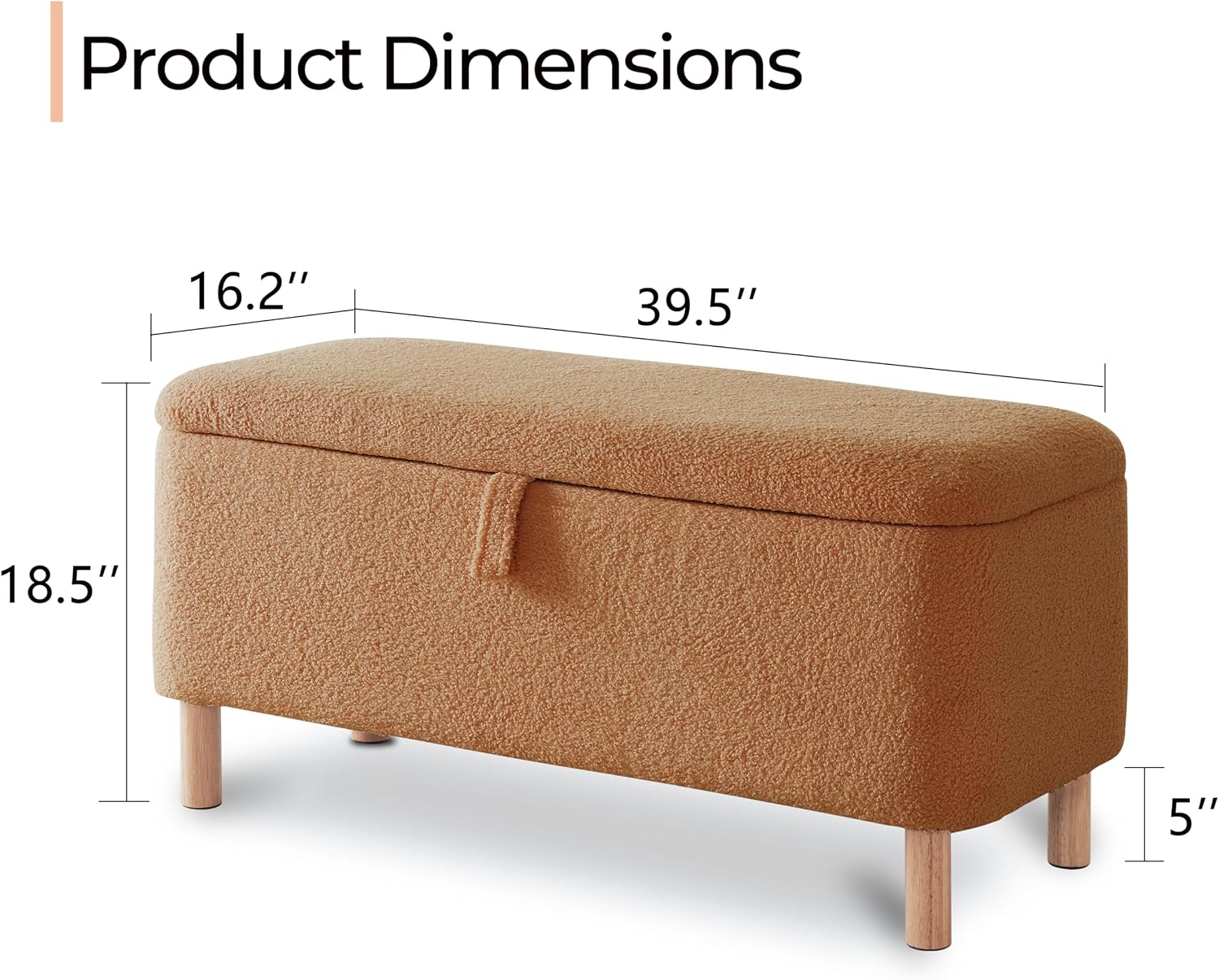 Storage Ottoman Bench for Bedroom End of Bed, Boucle Upholstered Padded Storage Bench for Entryway Bed Foot Entryway, Sherpa Rectangle Cushion Shoe Seat Blanket Chest Cute for Living Room, Orange
